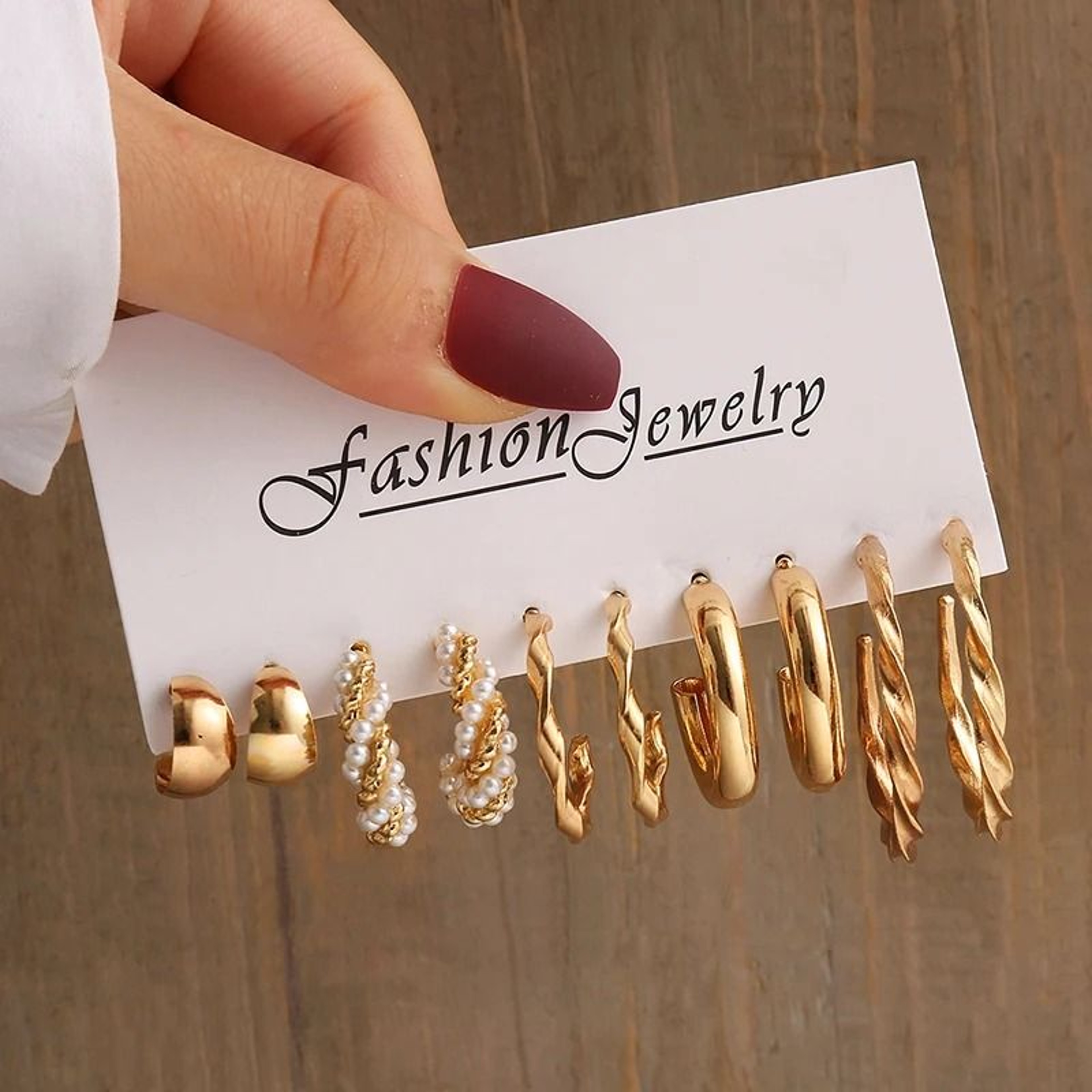 Vintage Gold Geometry Pearl Earring Set 3