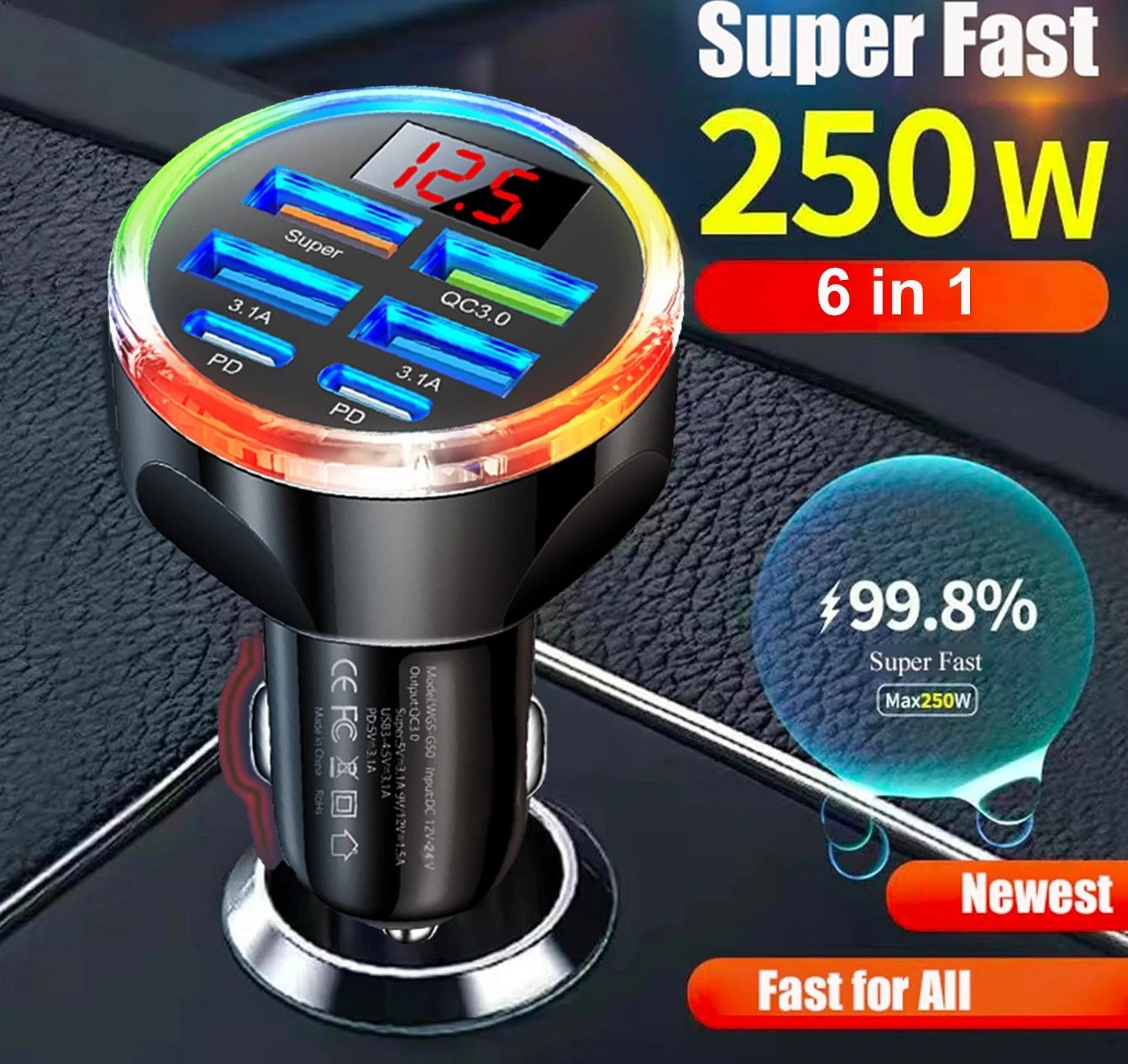 6 In 1 Dual PD USB C Super Fast Car Charger 0