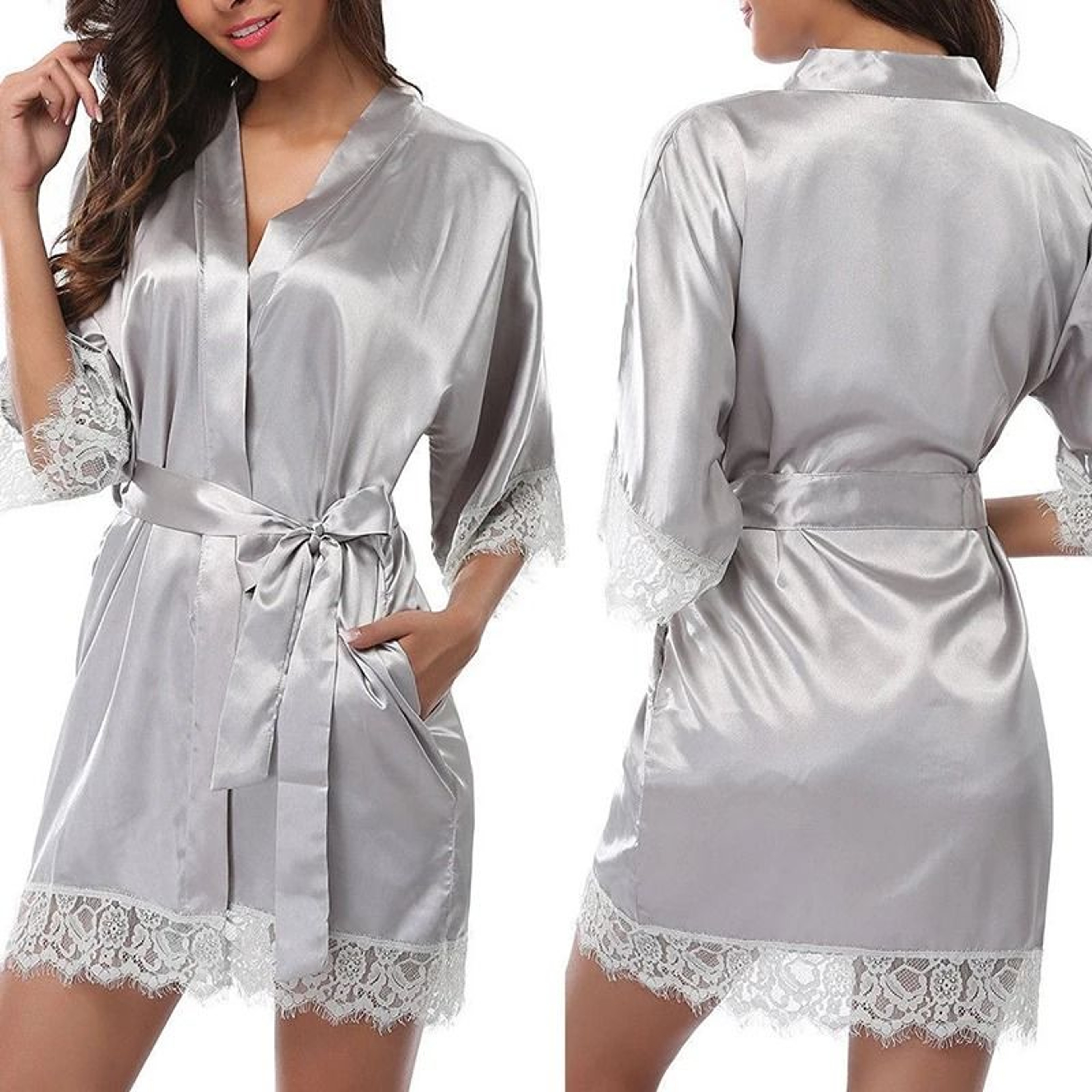Womens Glossy Ice Silk Nightgown Robe 7