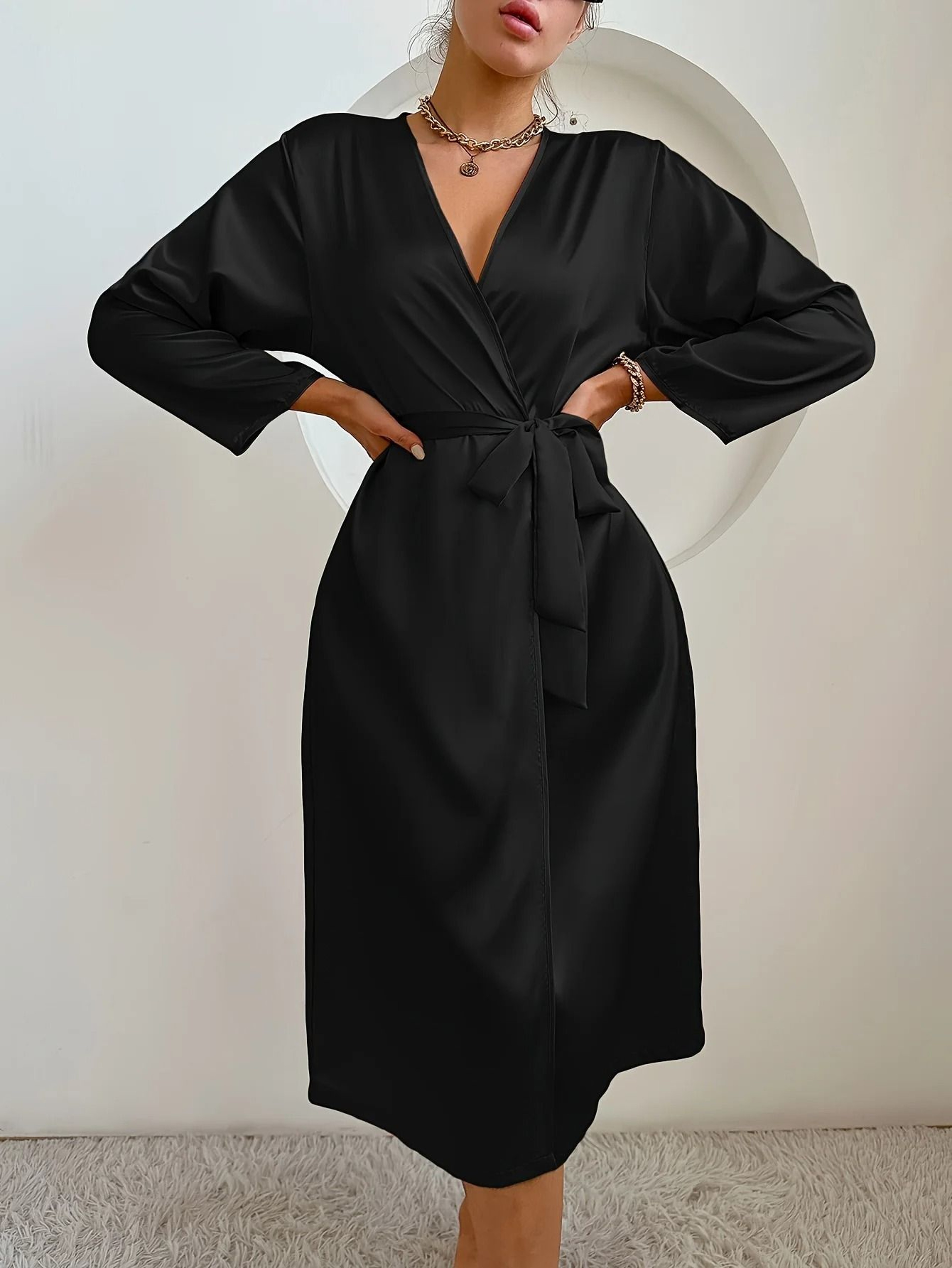 Womens Elegant Belted Satin Silky Bathrobe 3