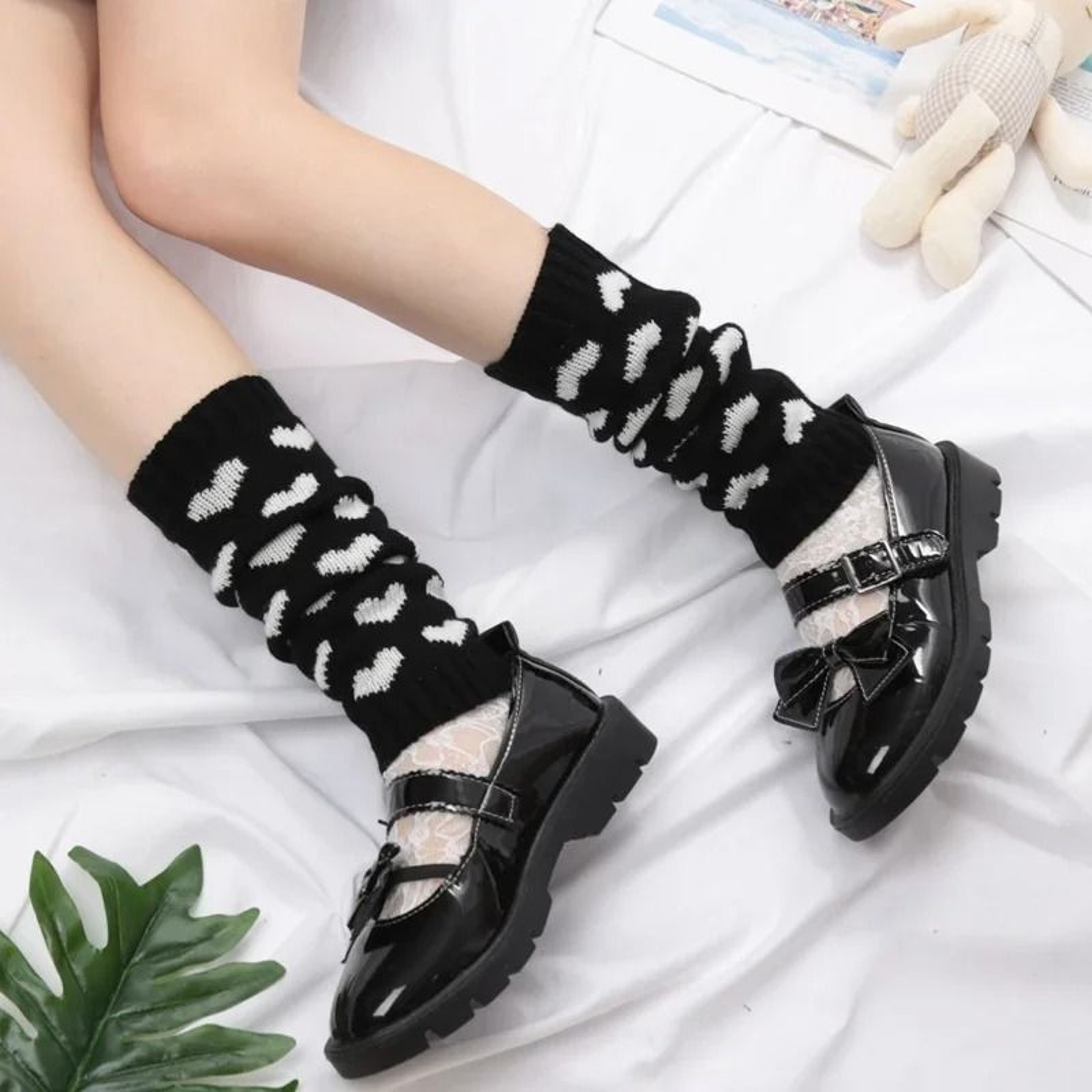 Y2K Heart Motif Japanese Lolita Leg Warmers 0