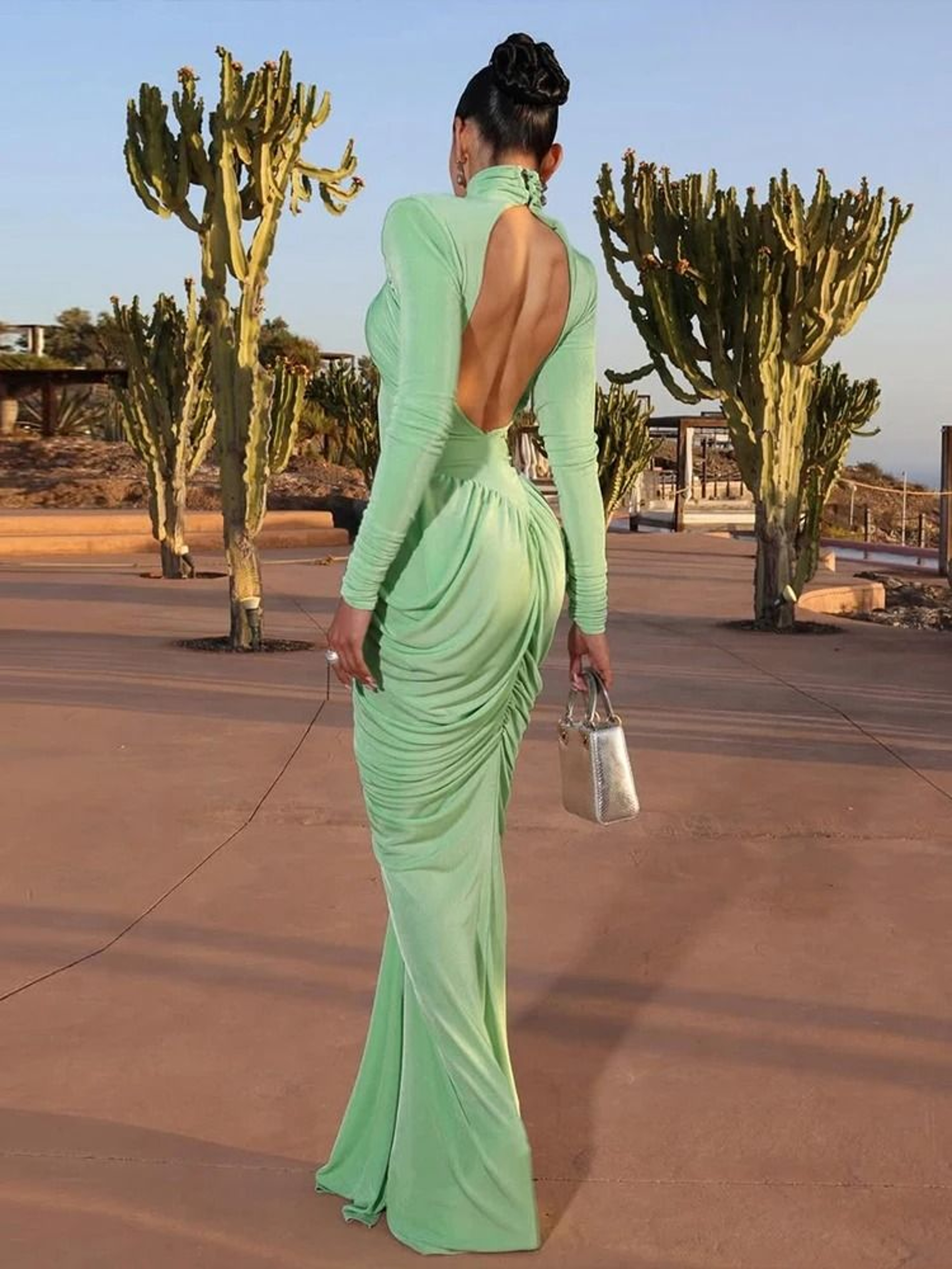 Elegant Ruched Open Back Maxi Dress 4