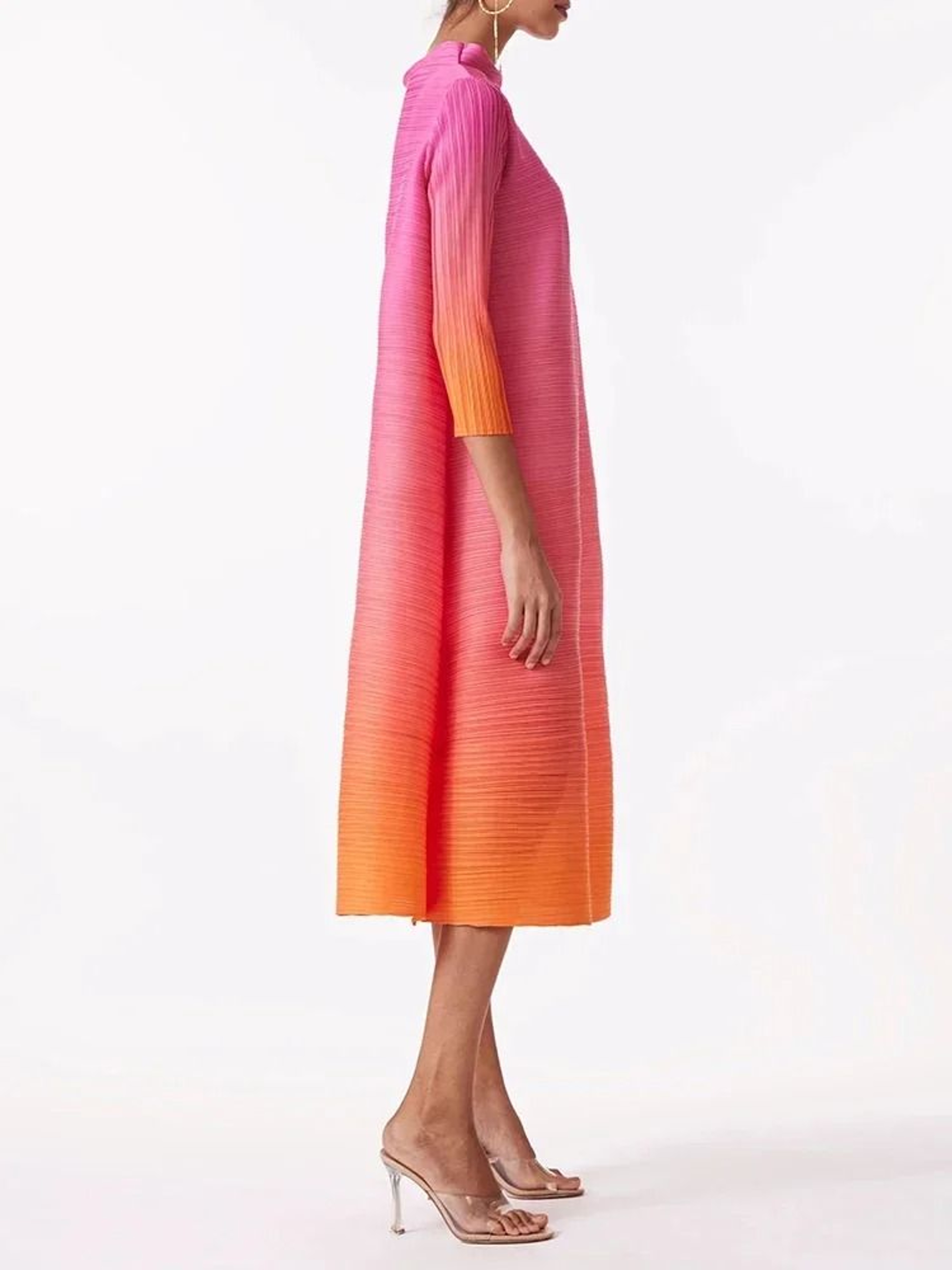Gradient Pleated High Fashion Mid Calf Dress 4
