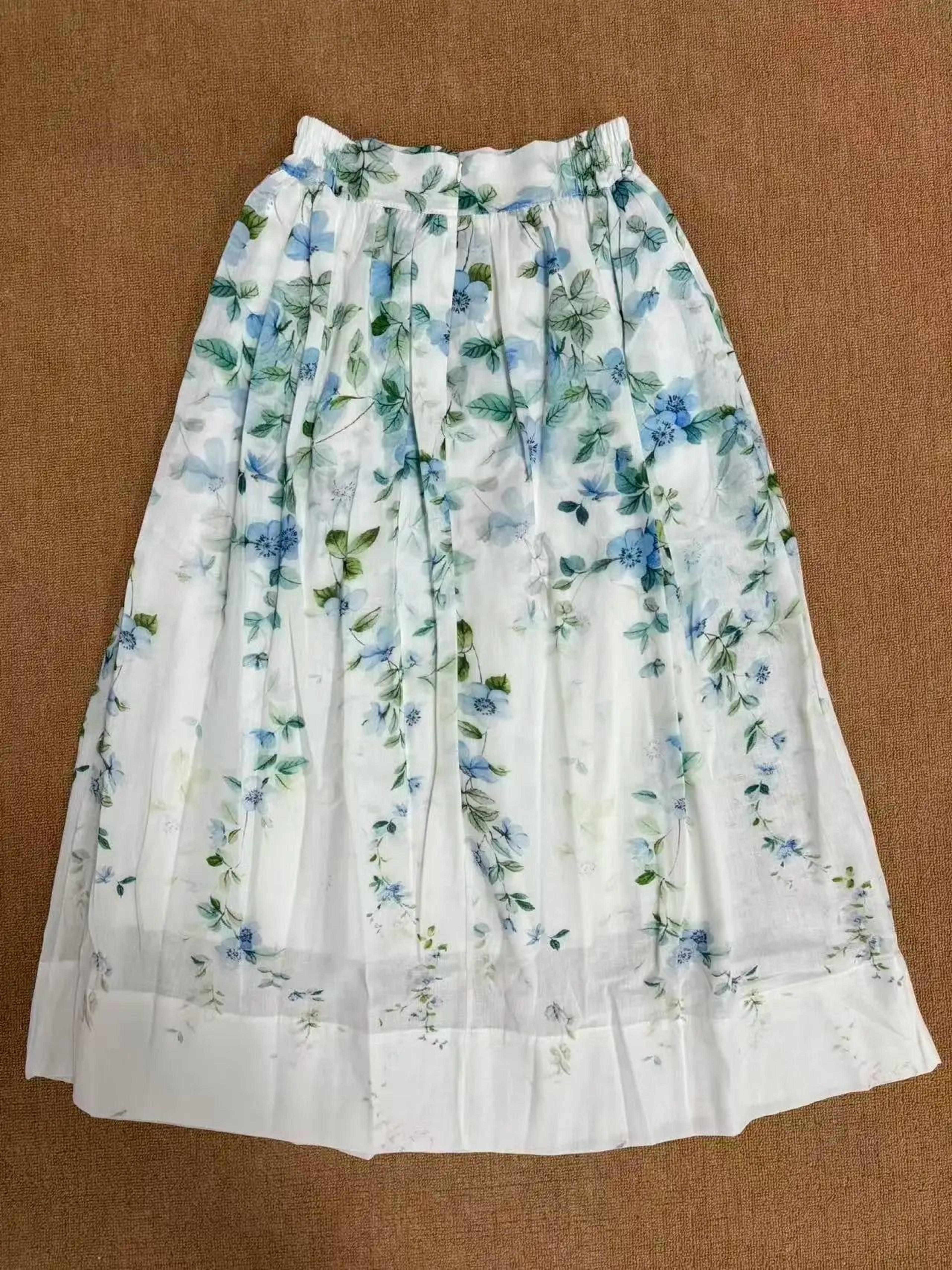 Watercolor Floral Linen High Waist Midi Skirt 2