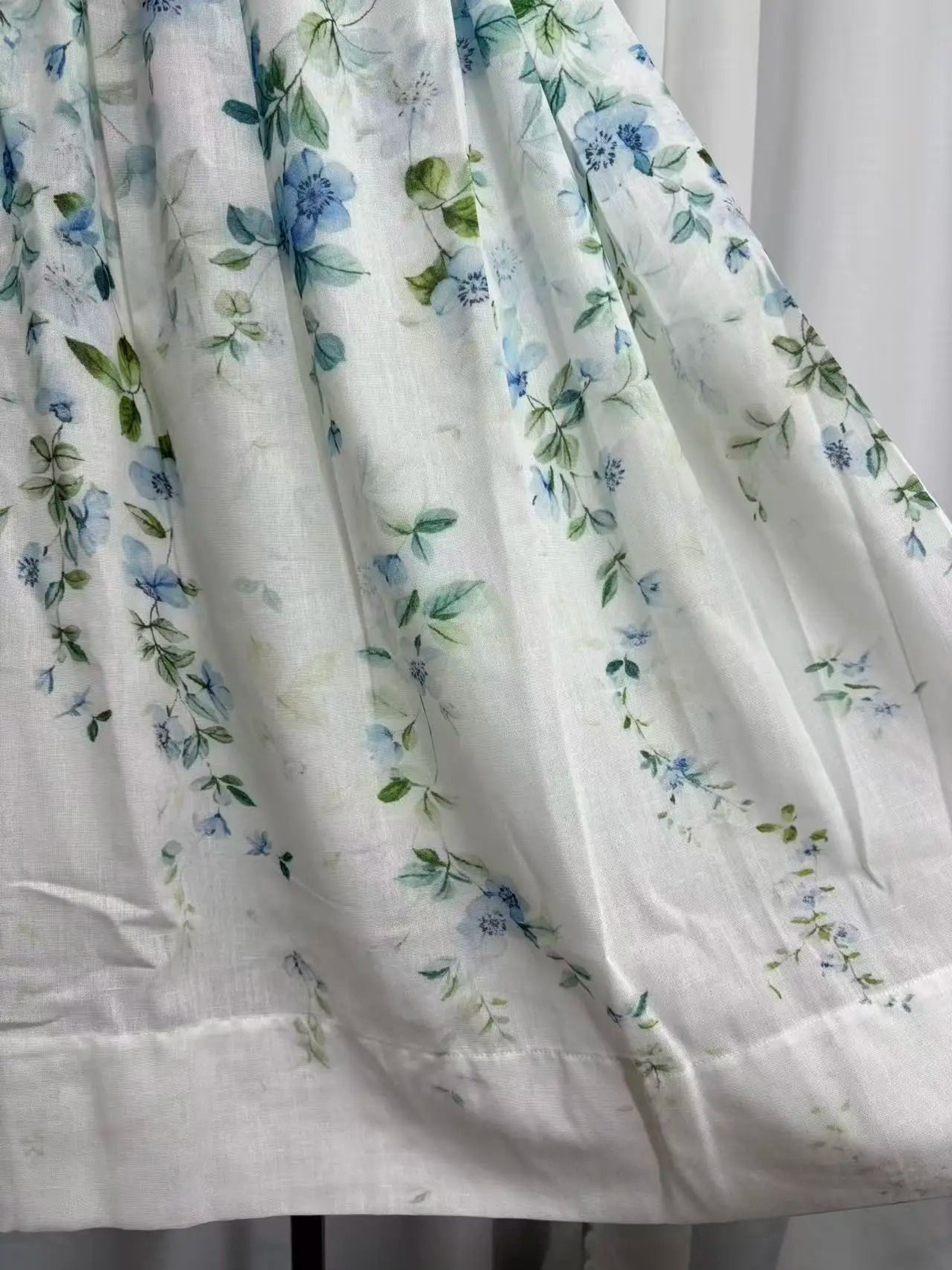 Watercolor Floral Linen High Waist Midi Skirt 3