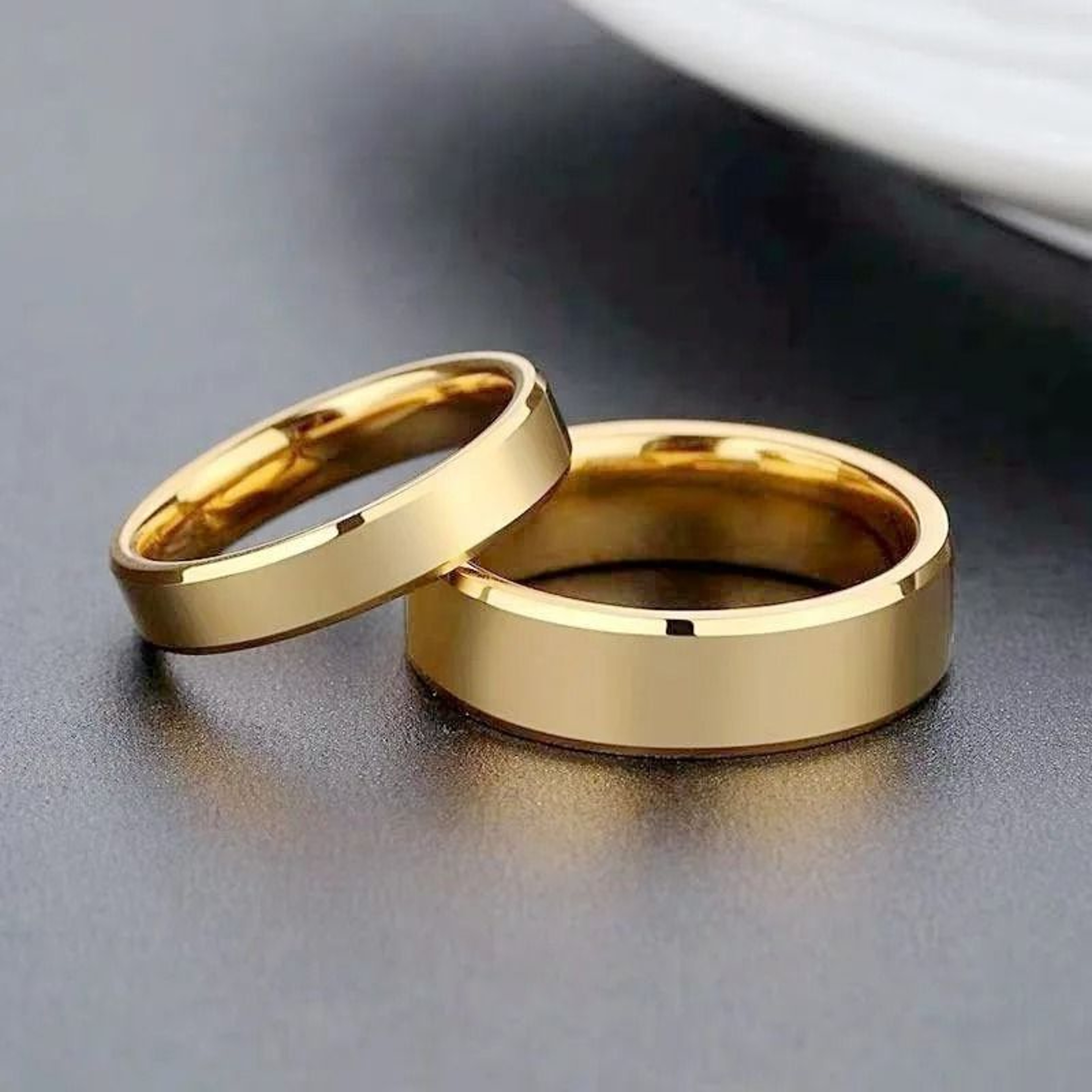 Smooth Polished Stainless Steel Minimalist Wedding Ensemble 0