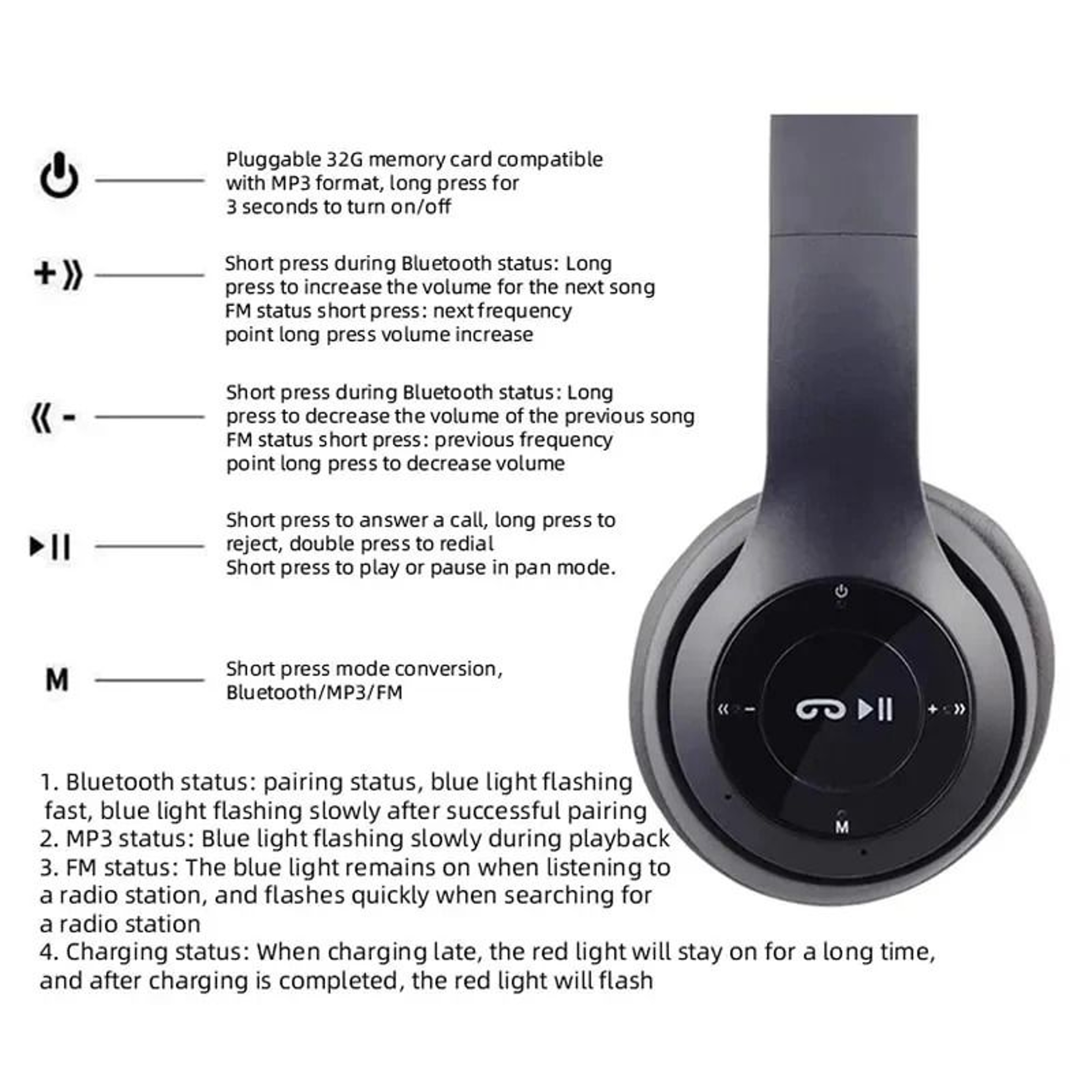 4in1 Foldable Wireless Multimedia Headset Hub 5
