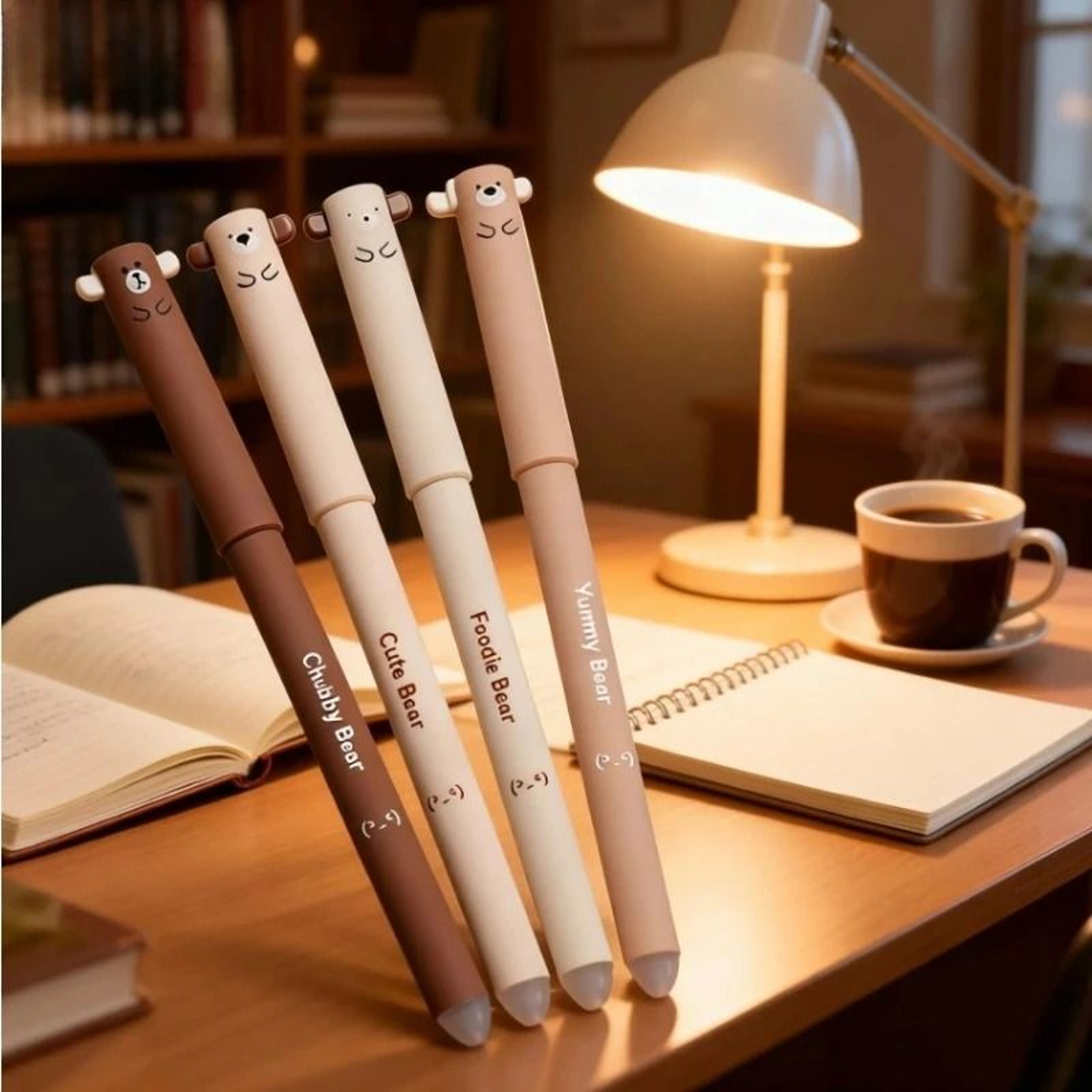 4 Piece Coffee Bear Erasable Neutral Pen Set 0