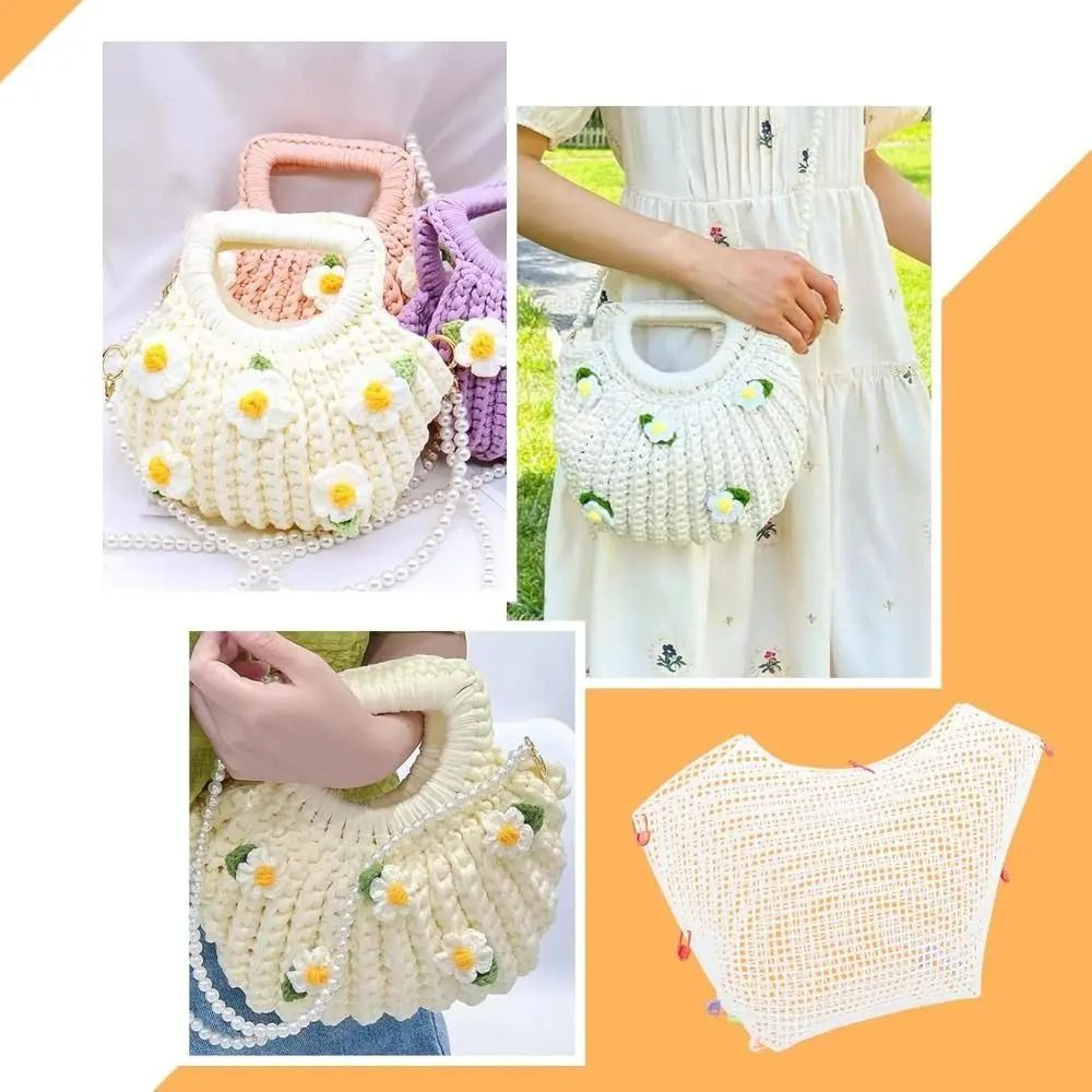 DIY Plastic Mesh Canvas Bag Grid 4