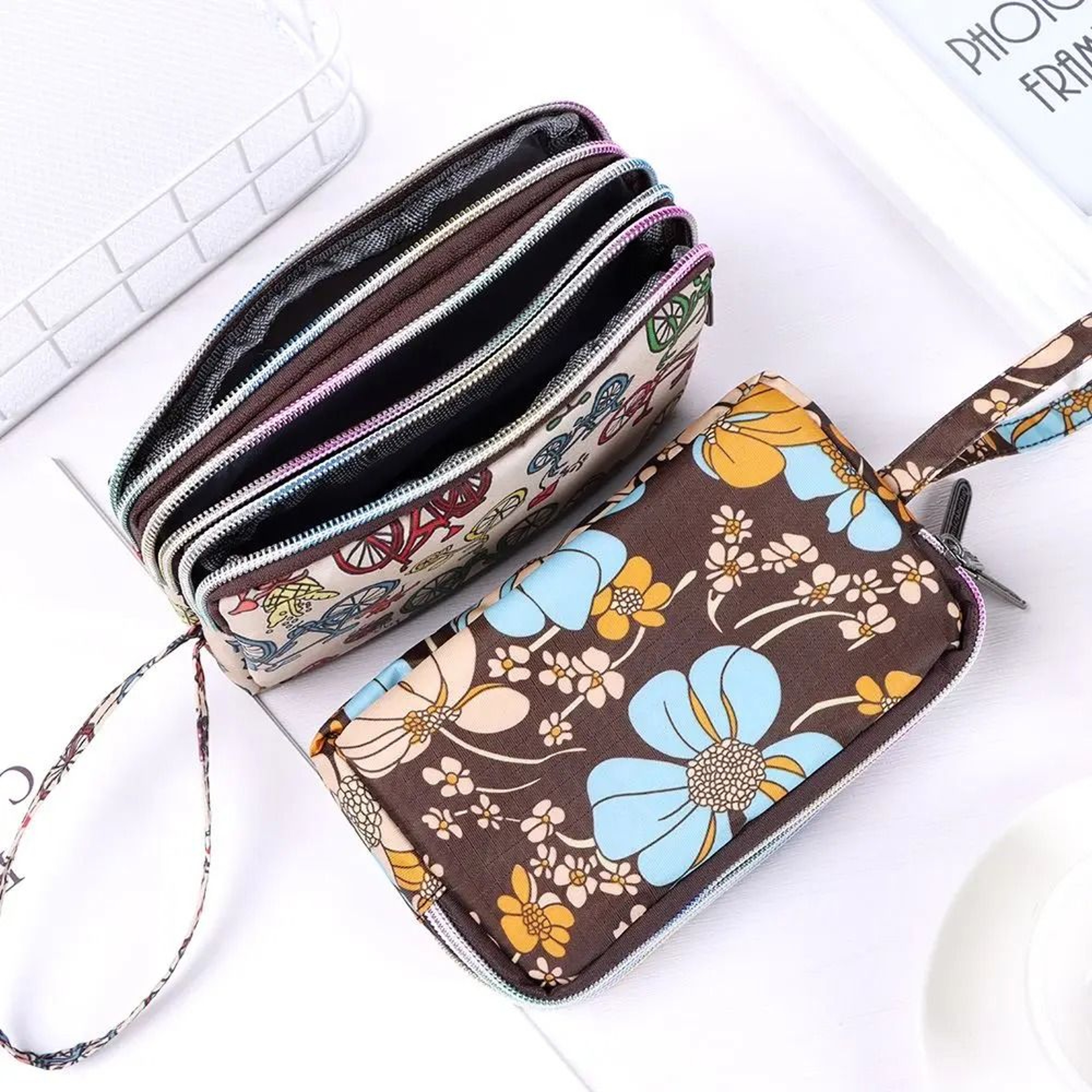 ThreeLayer Floral Canvas Wristlet Bag 1