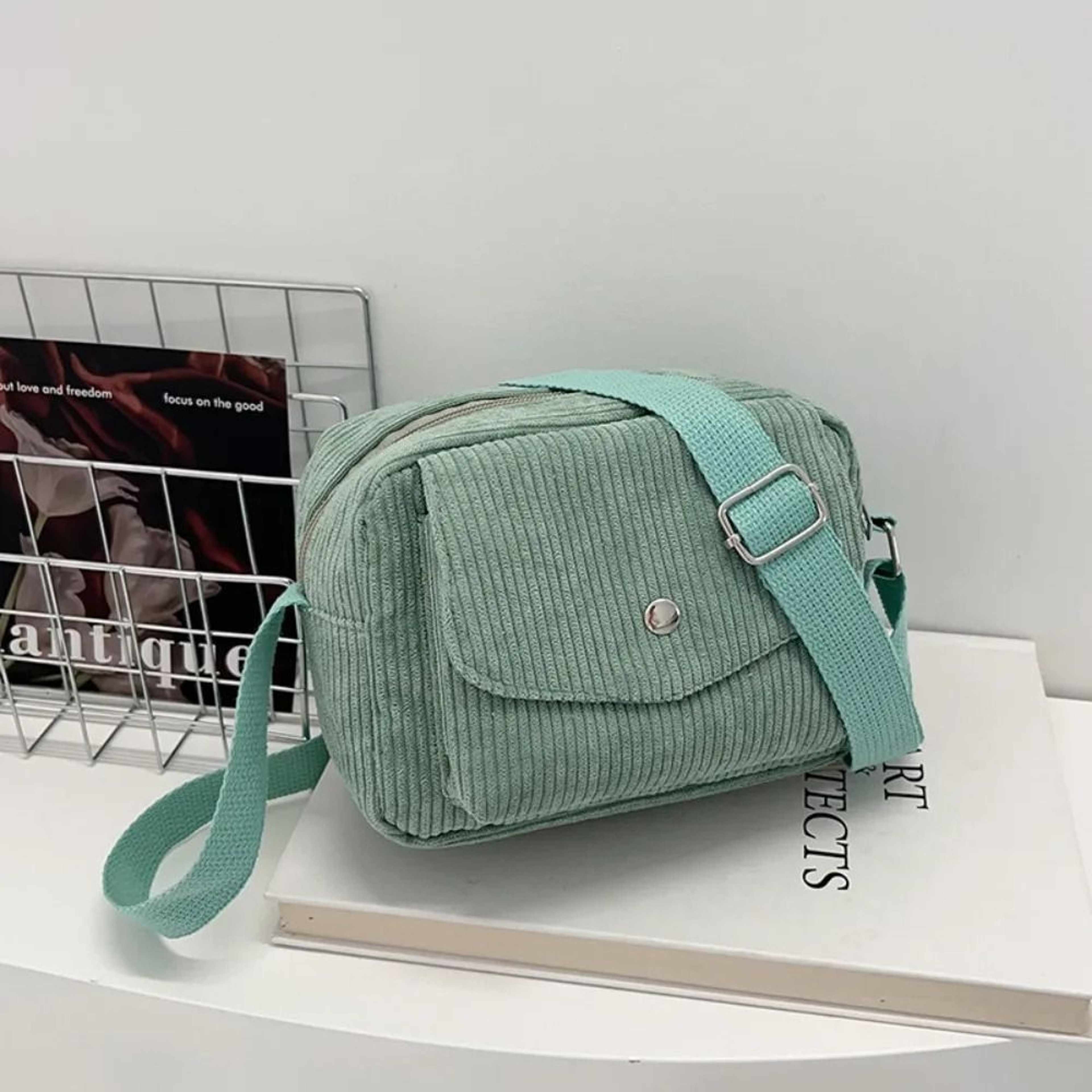 Simple Square Corduroy Crossbody Bag 10