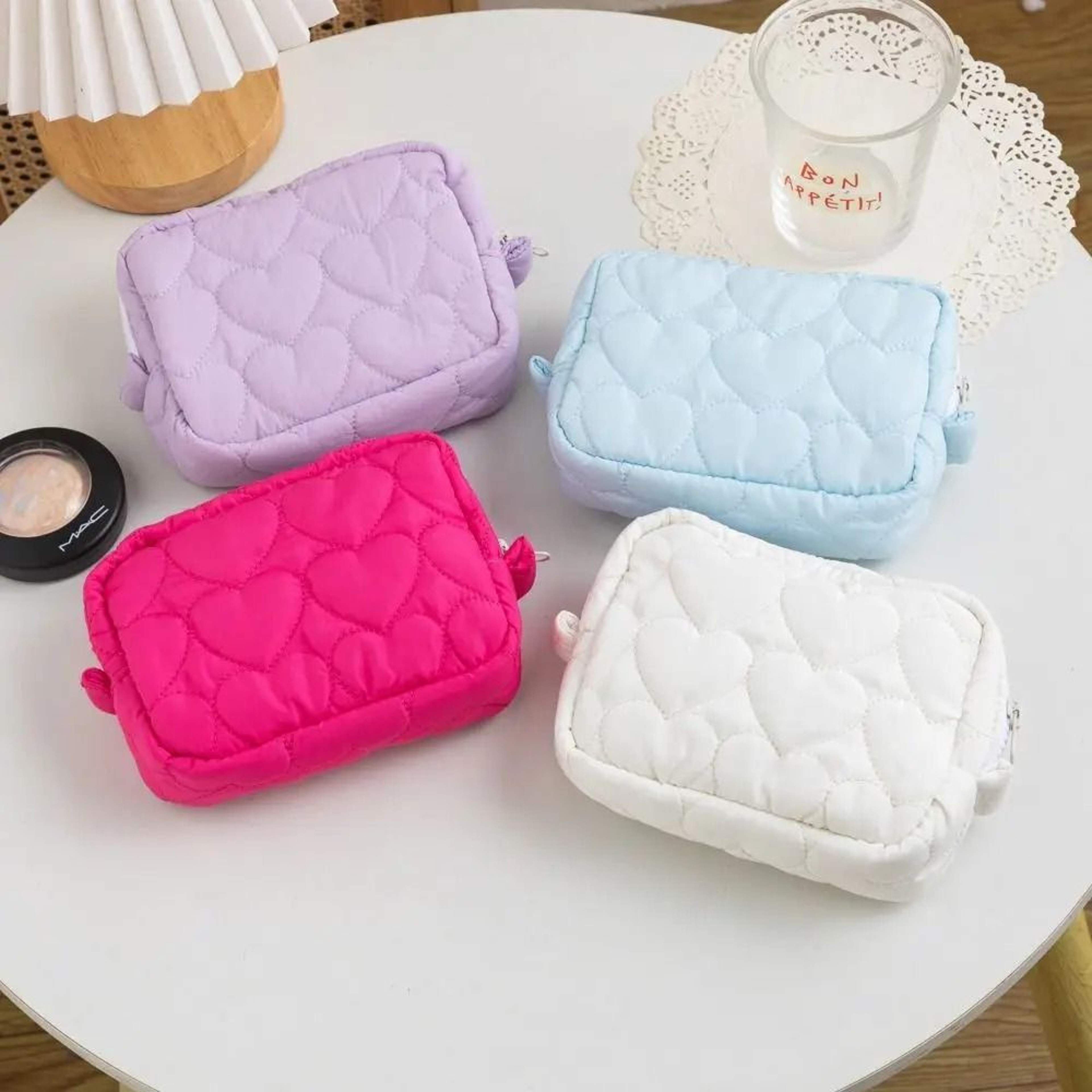 Cute Heart Quilted Mini Cosmetic Pouch 0