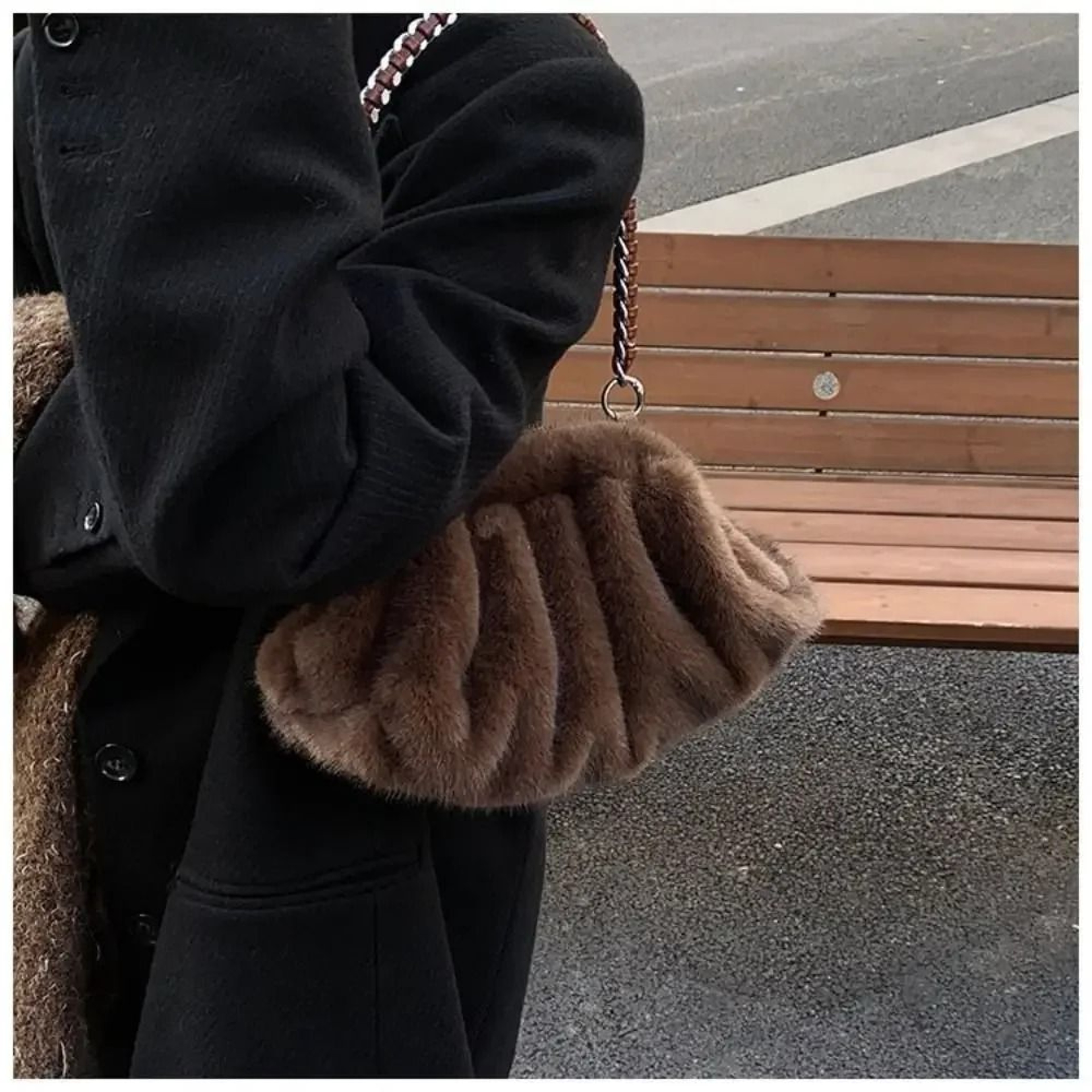 Trendy Soft Faux Fur Pleated Hobo Bag 2