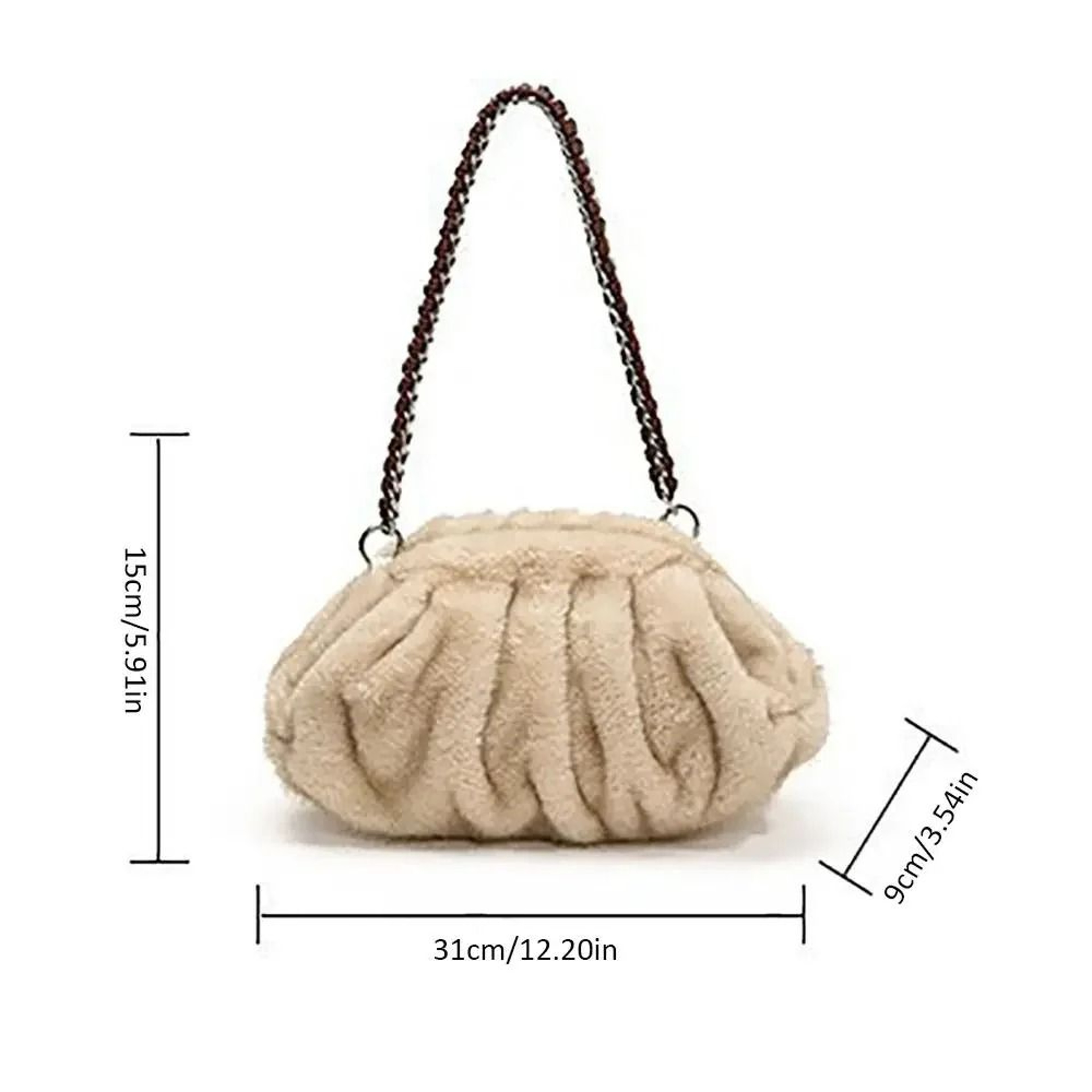 Trendy Soft Faux Fur Pleated Hobo Bag – view 12