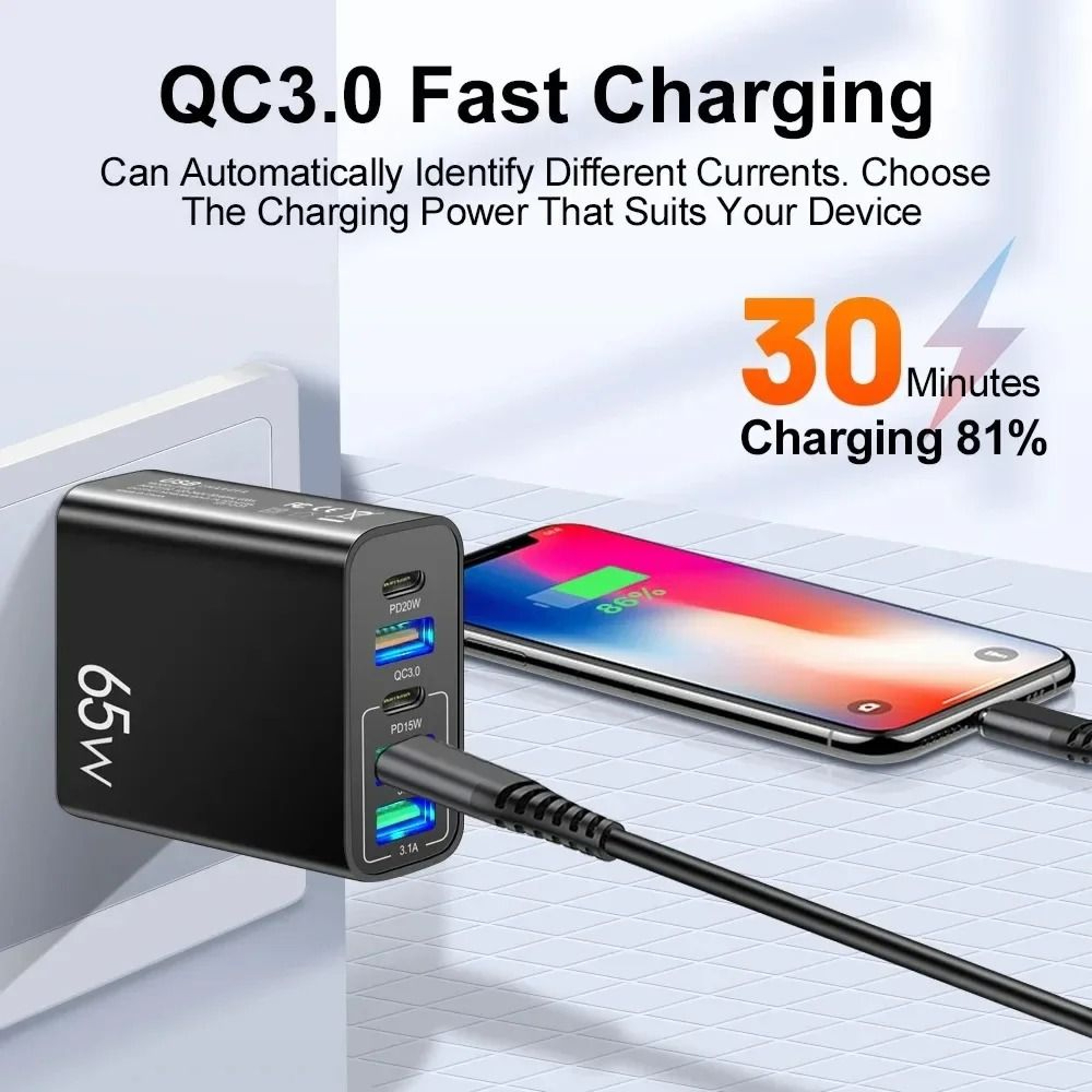 65W 5 Port Multi Device USB Wall Charger 1