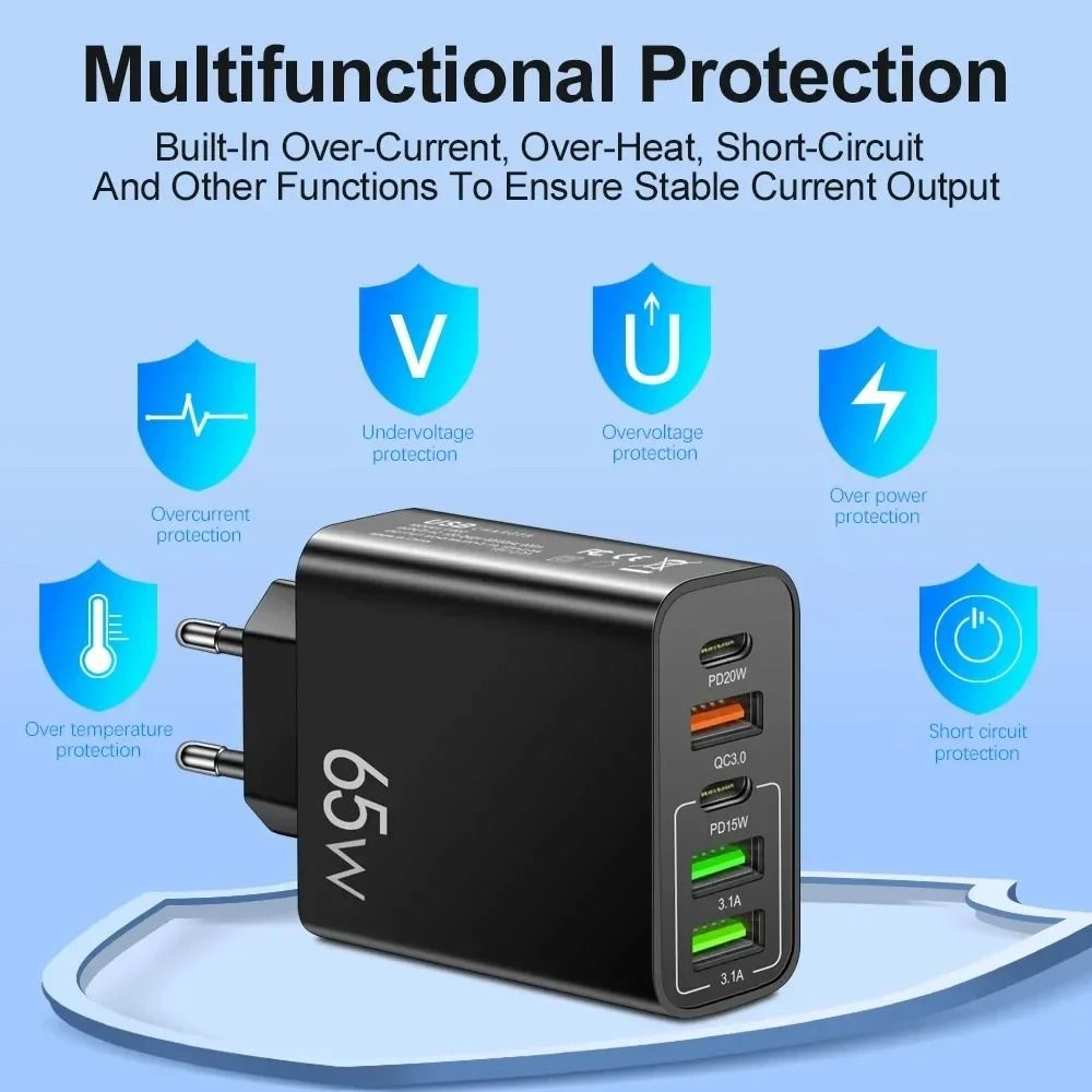 65W 5 Port Multi Device USB Wall Charger 2