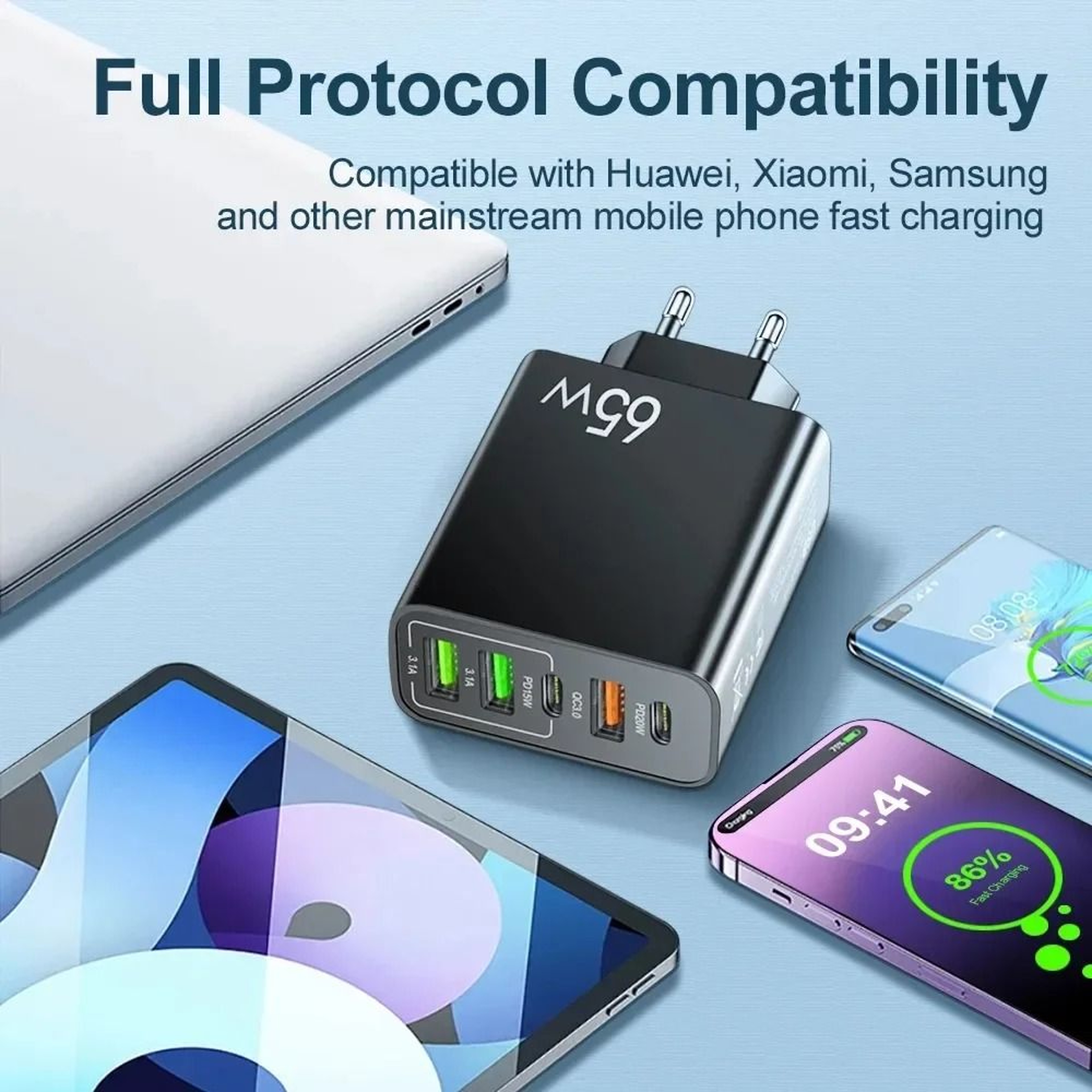 65W 5 Port Multi Device USB Wall Charger 4