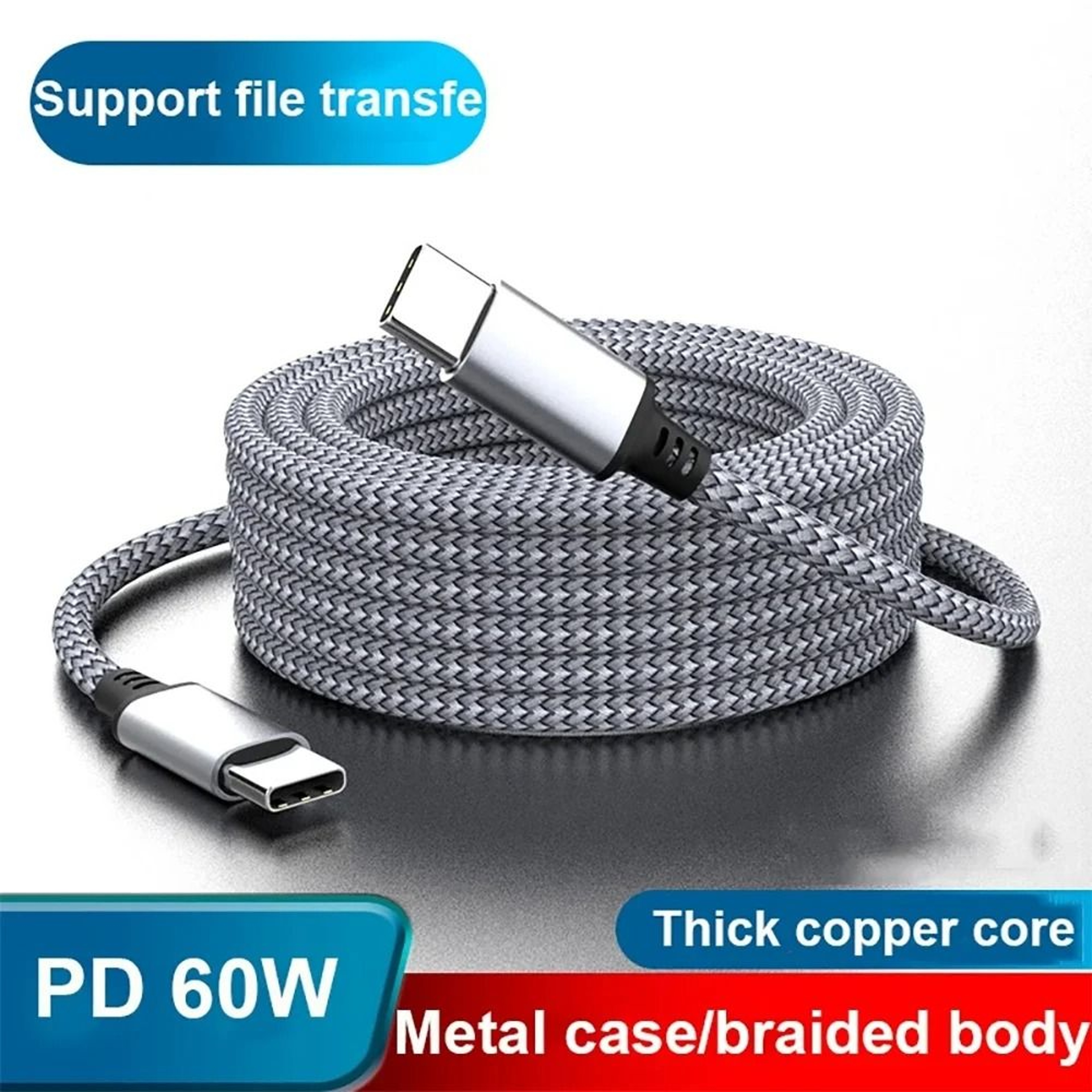 60W Power Delivery Extended USB C To Type C Cable 0