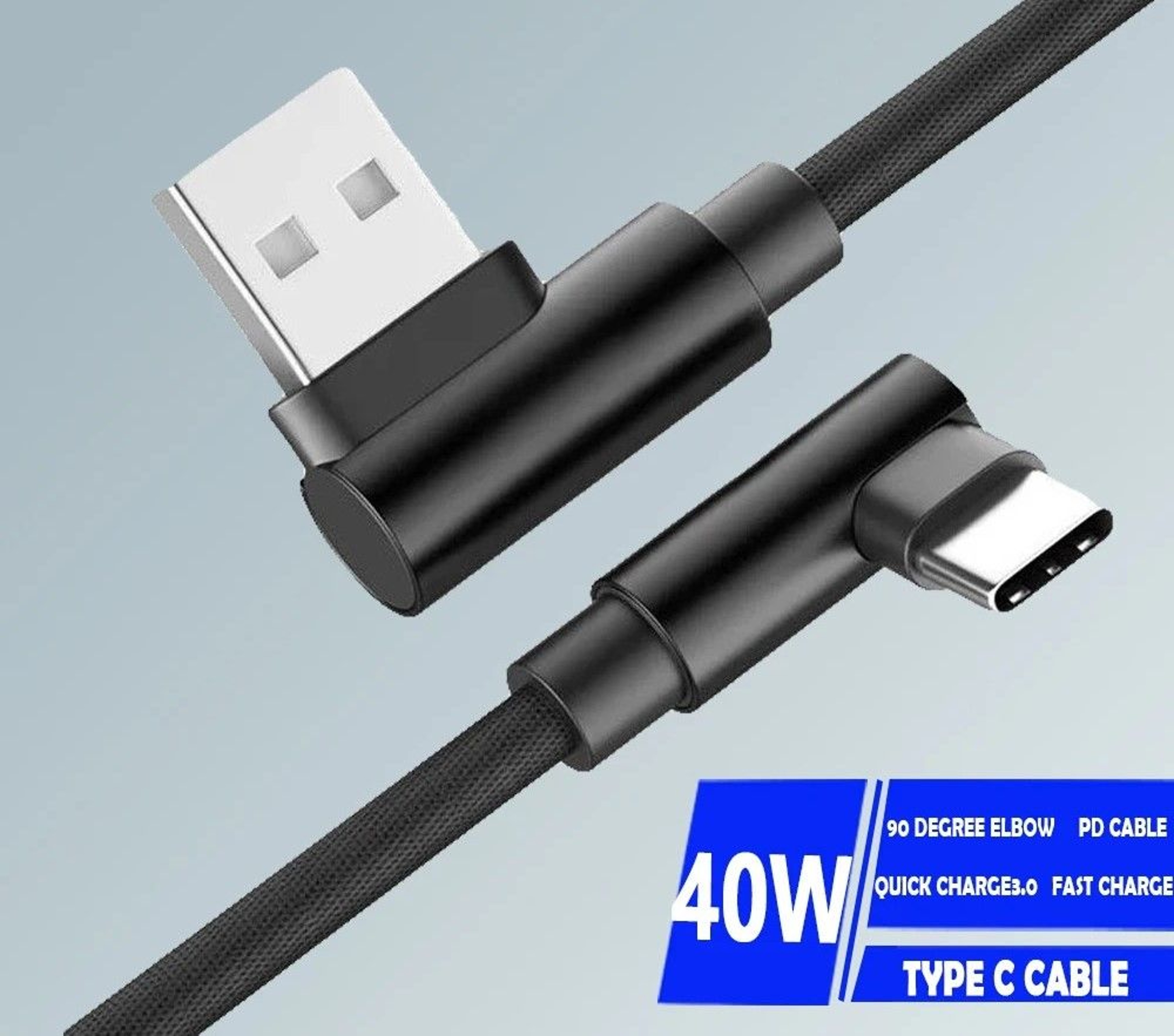 40W 5A High Speed 90 Degree Elbow Type C Charging Cable 0