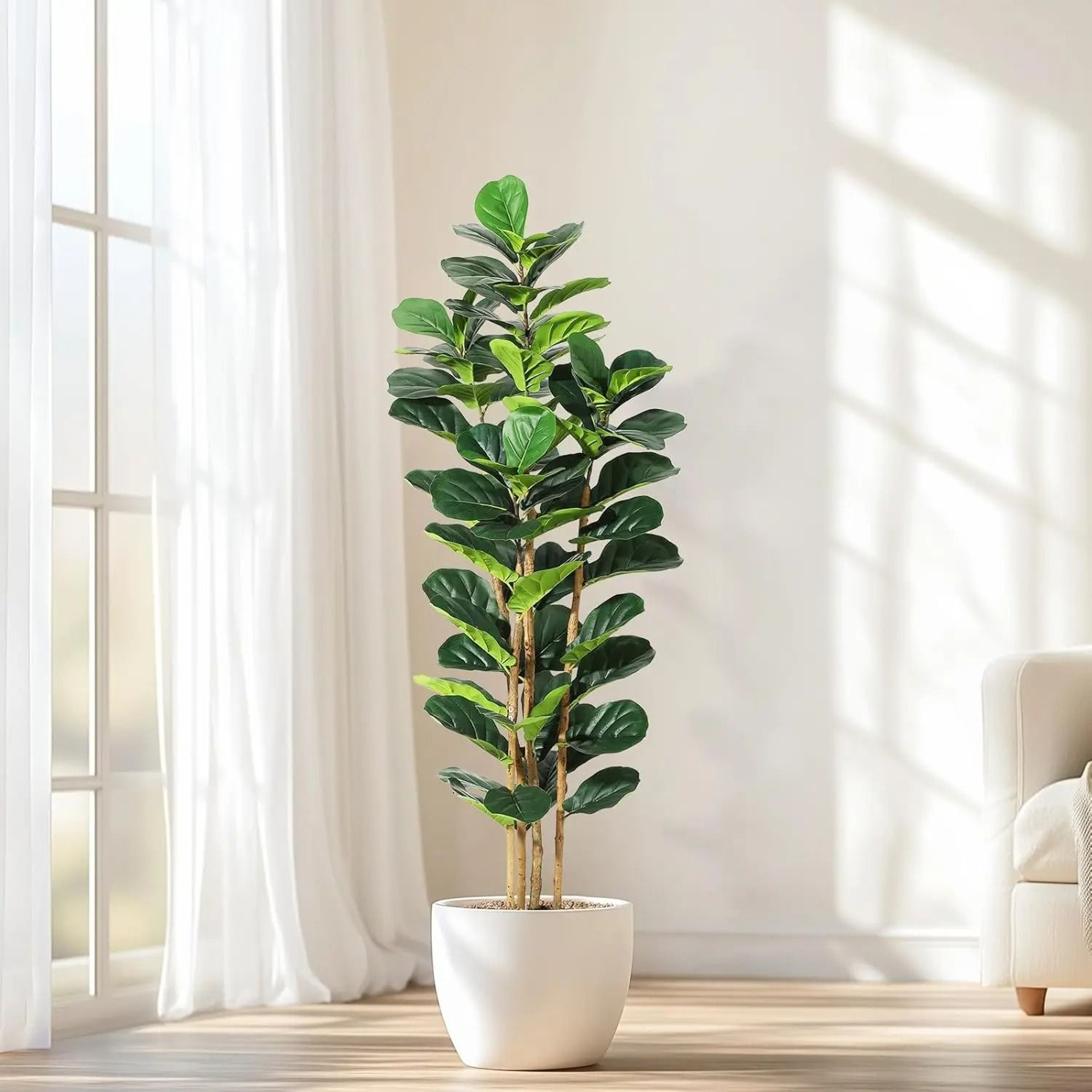 Lifelike Artificial Fiddle Leaf Fig Tree With Decorative Pot 0