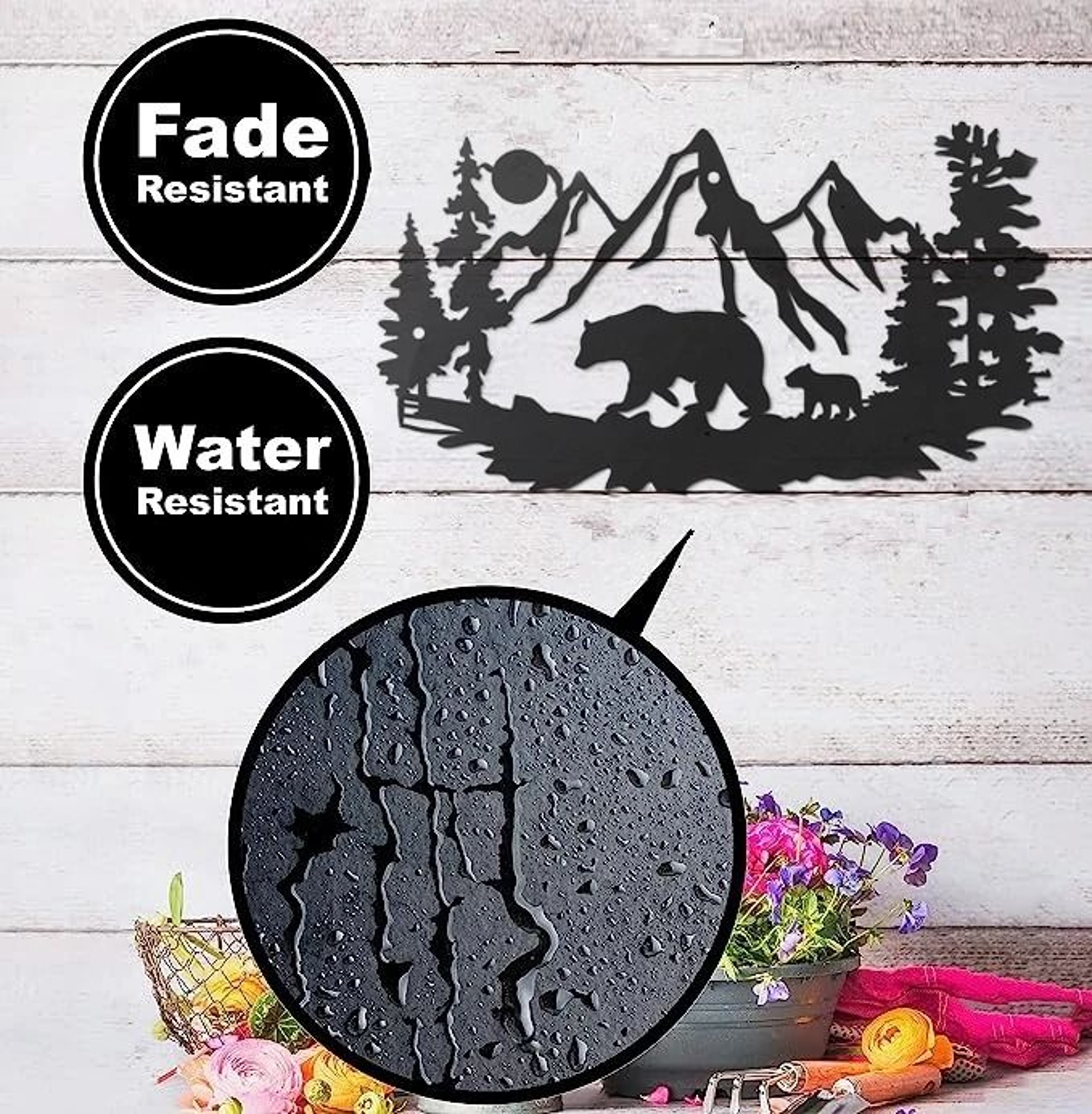 Rustic Metal Bear And Pine Tree Cabin Wall Decor 5