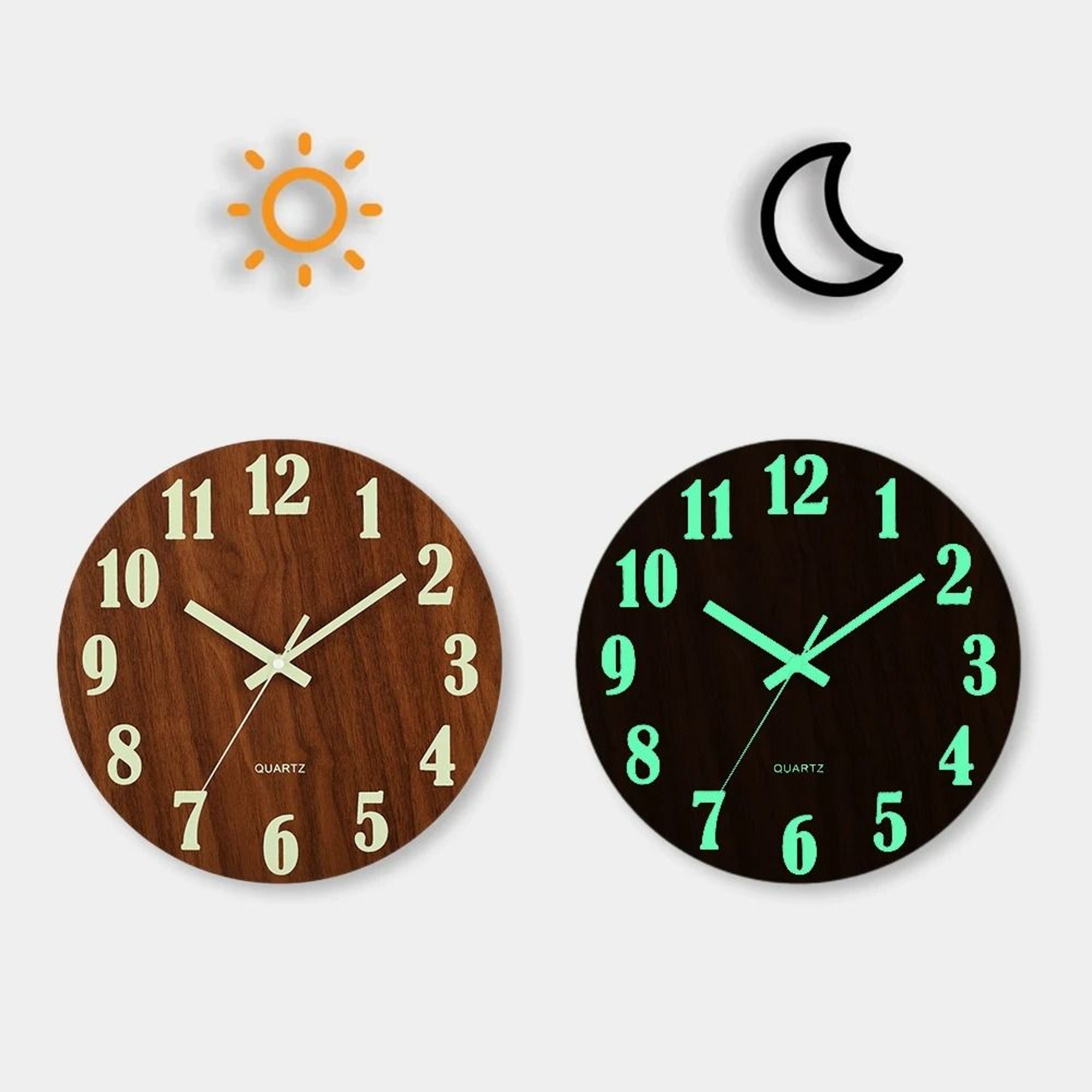 12 Inch Luminous Wooden Silent Wall Clock 7
