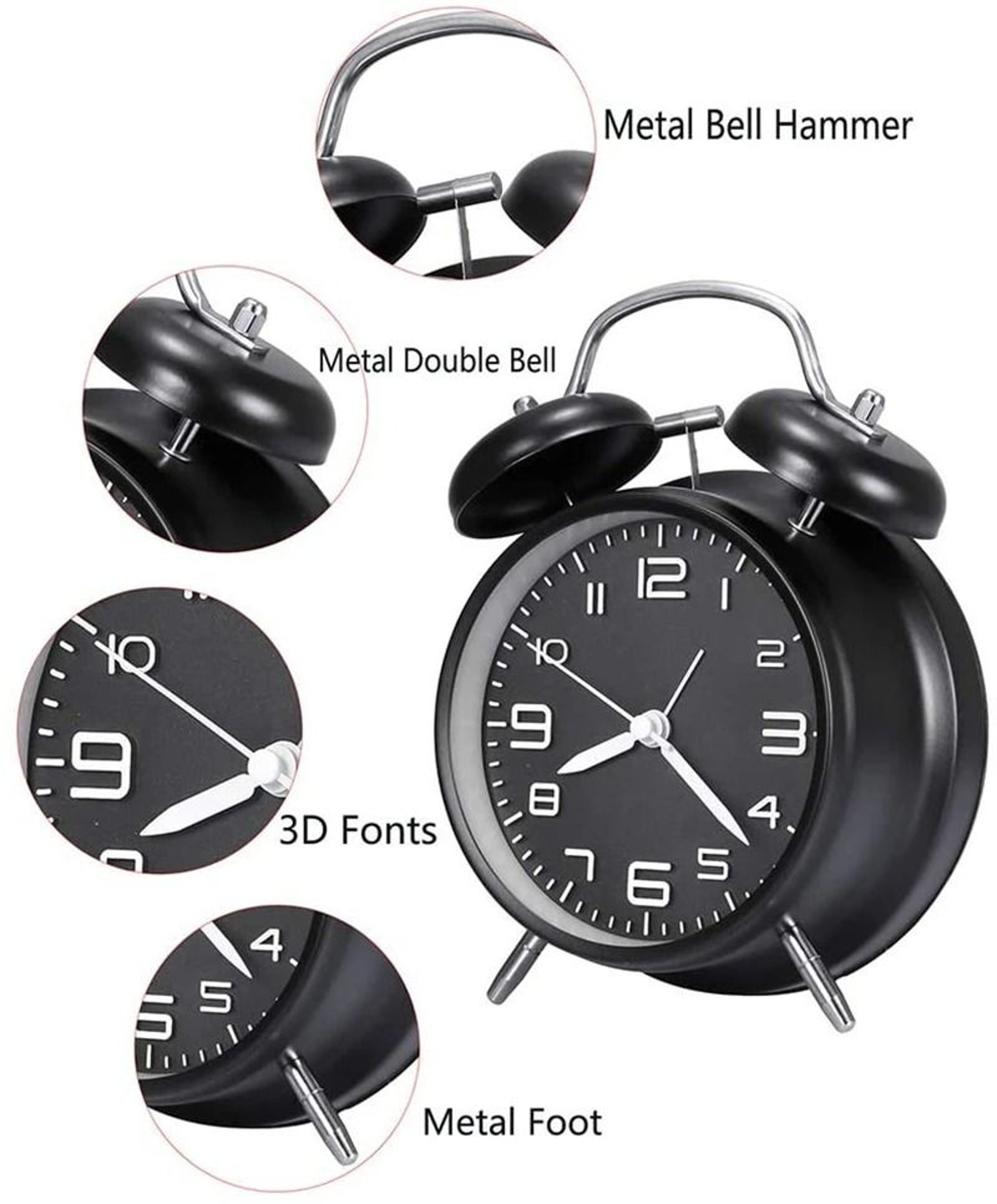 Classic 4Inch Twin Bell Extra Loud Desktop Alarm Clock 2