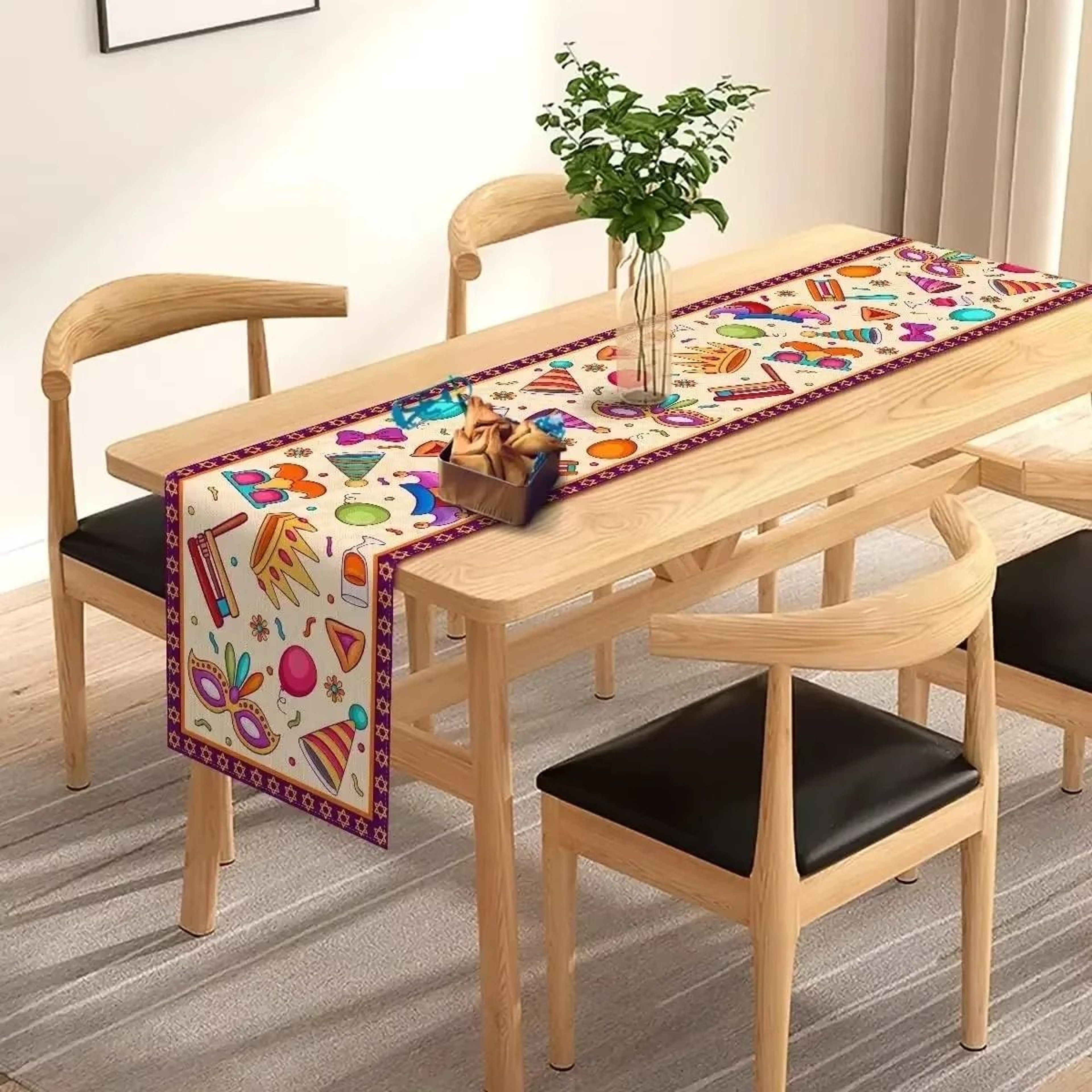 Festive Purim Celebration Mask  Crown Table Runner 2