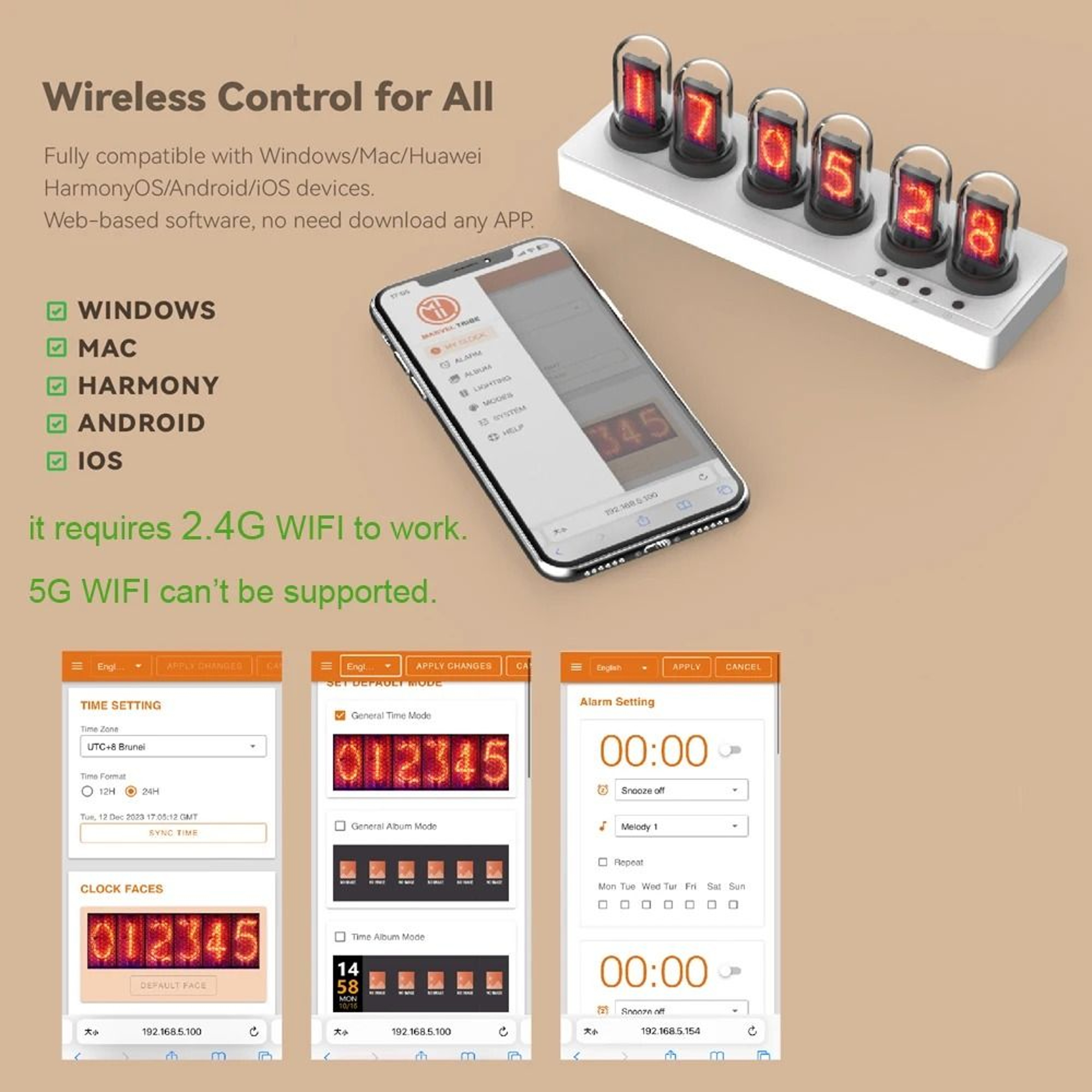 Intelligent IPS Nixie Tube Digital Simulation Clock 5