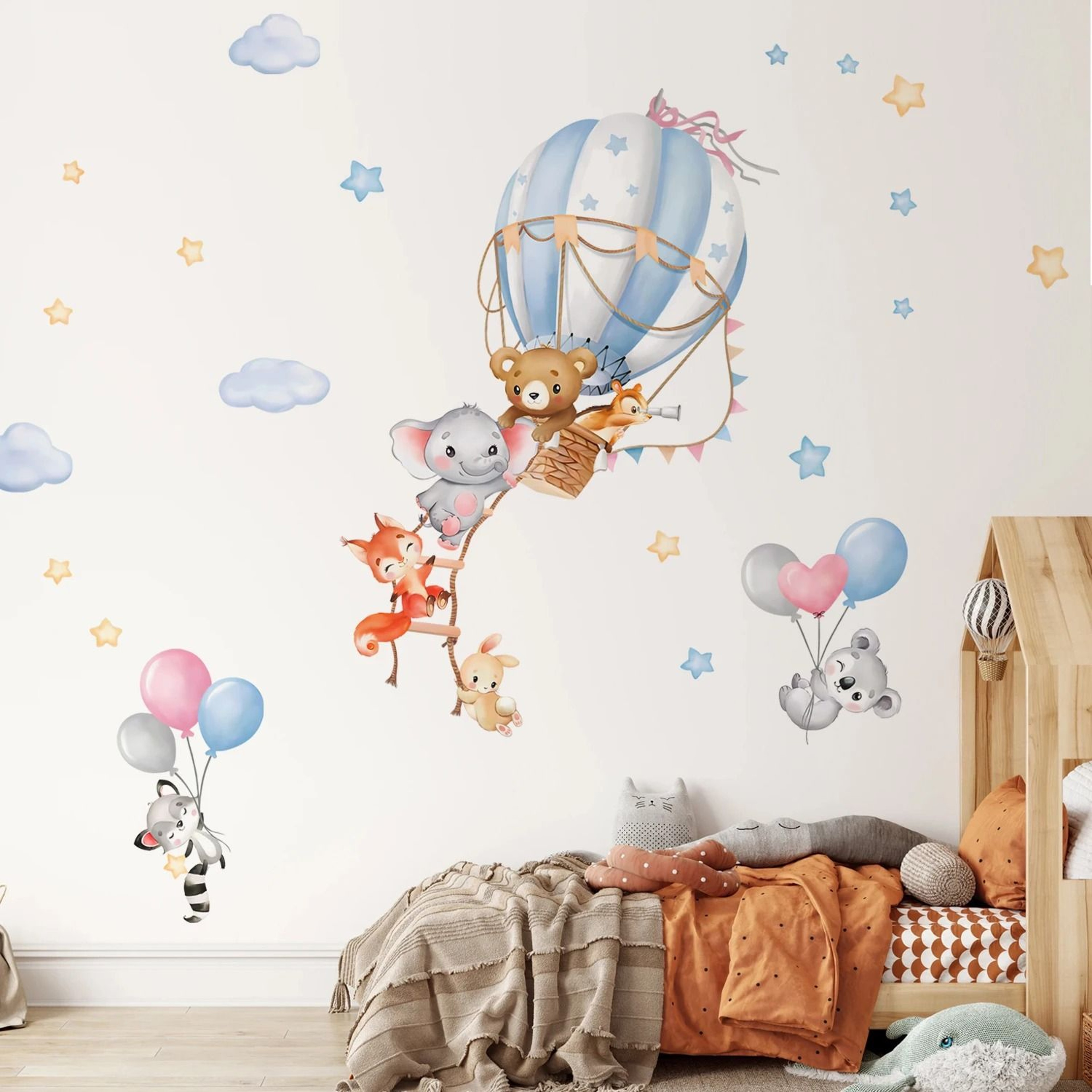 Whimsical Architectural Pink Bear And Balloon Nursery Wall Decals 2