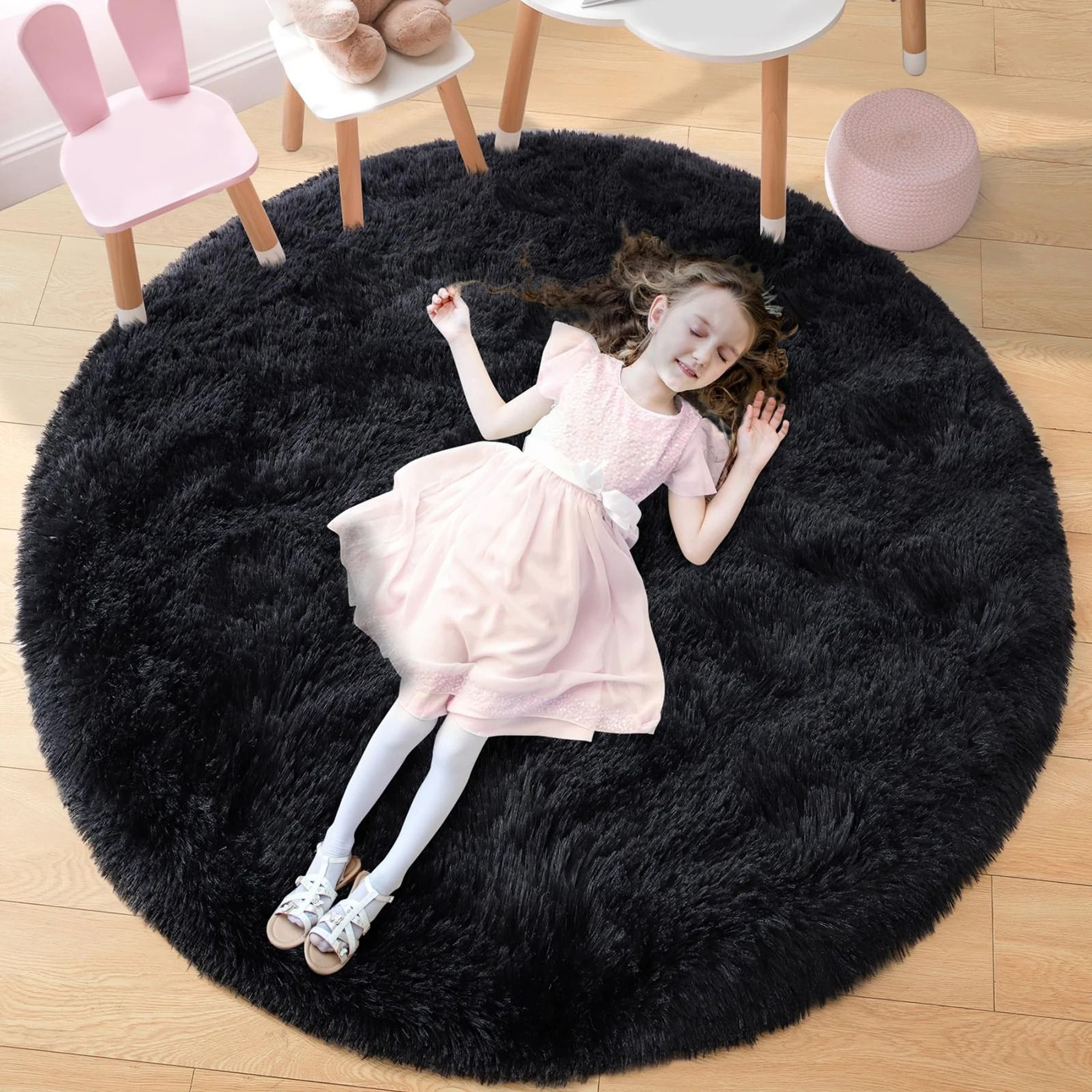 UltraSoft Shaggy Round Plush Onyx Rug 8