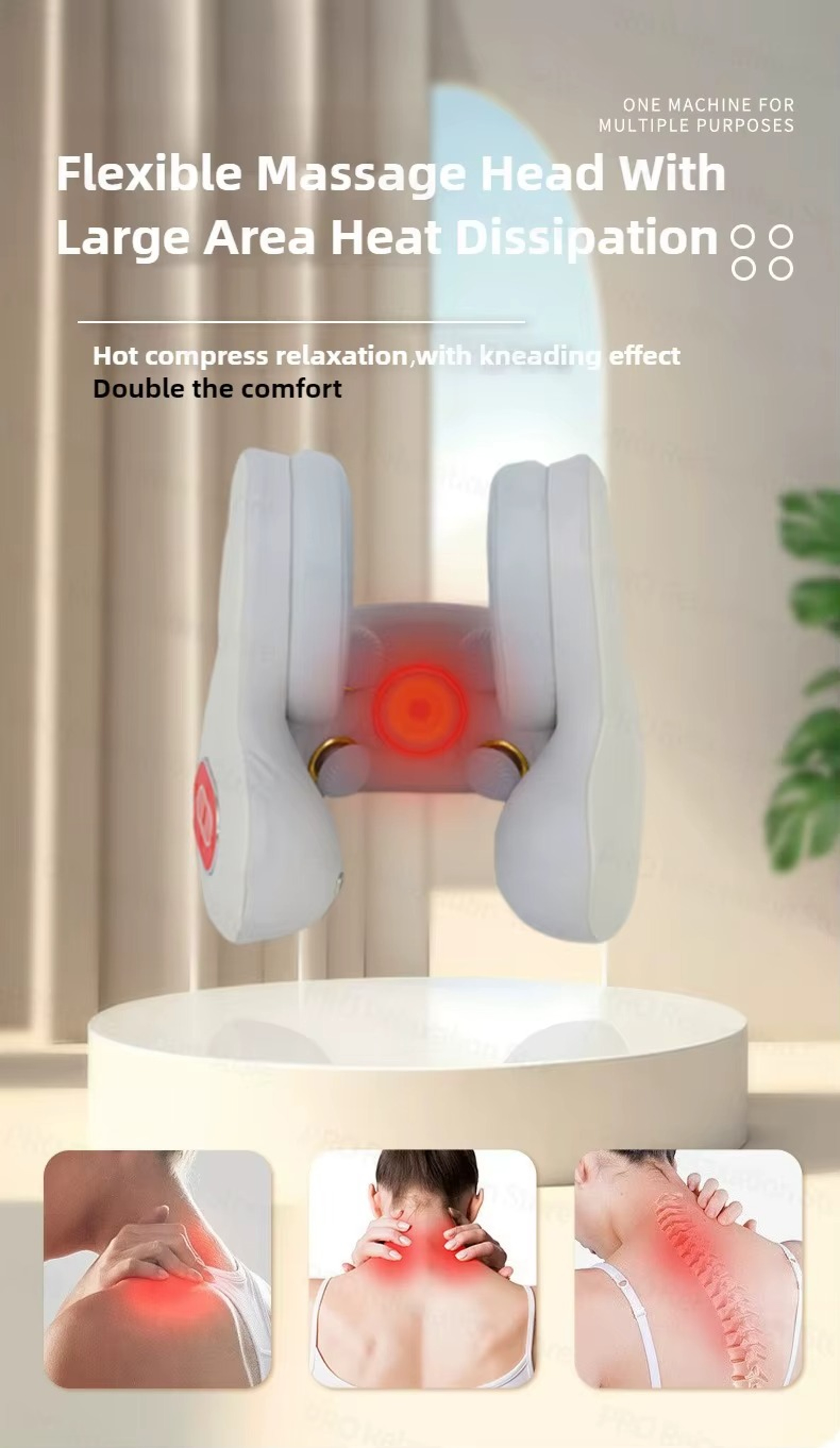Wireless Neck Massager with Red Light & Hot Compress, U-shaped Pillow, Bluetooth Music & Sleep Noise Reduction – view 4