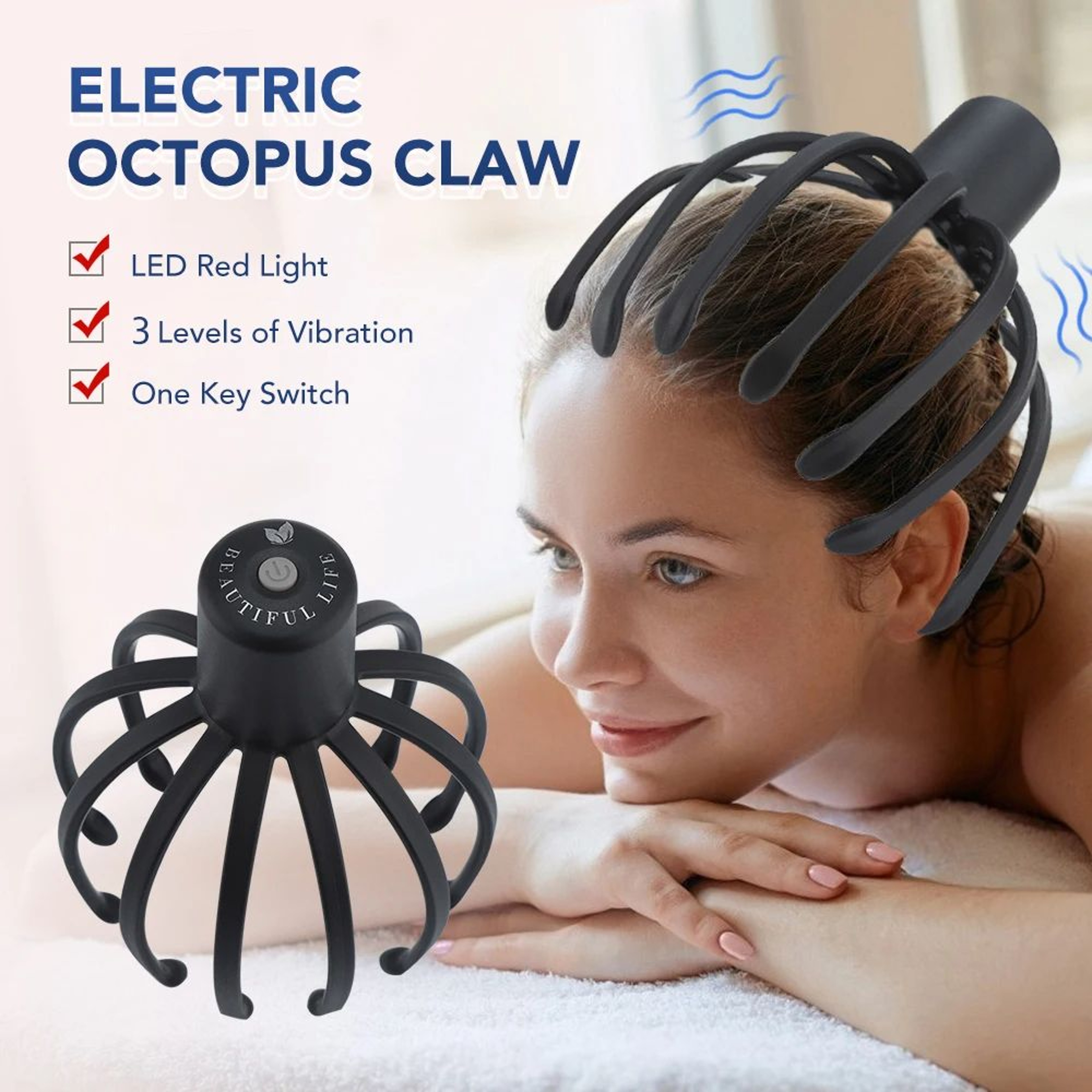 USB Rechargeable Electric Head Massager Massage Claws  ThreeSpeed Vibration Mode 0
