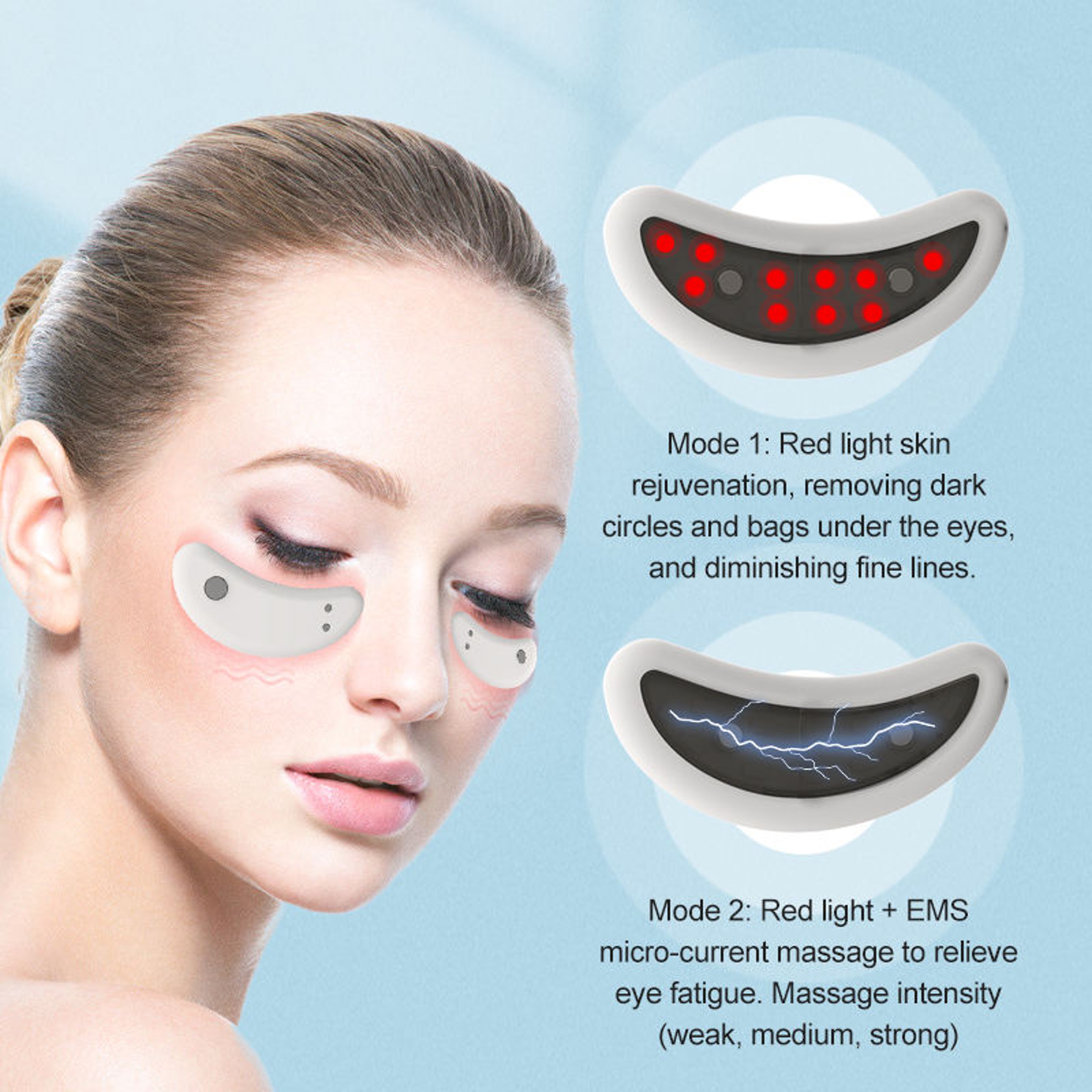 LED Red Light Eye Care Therapy EMS Massager With Gel Patch For Treatment Under Eye Wrinkle USB Rech