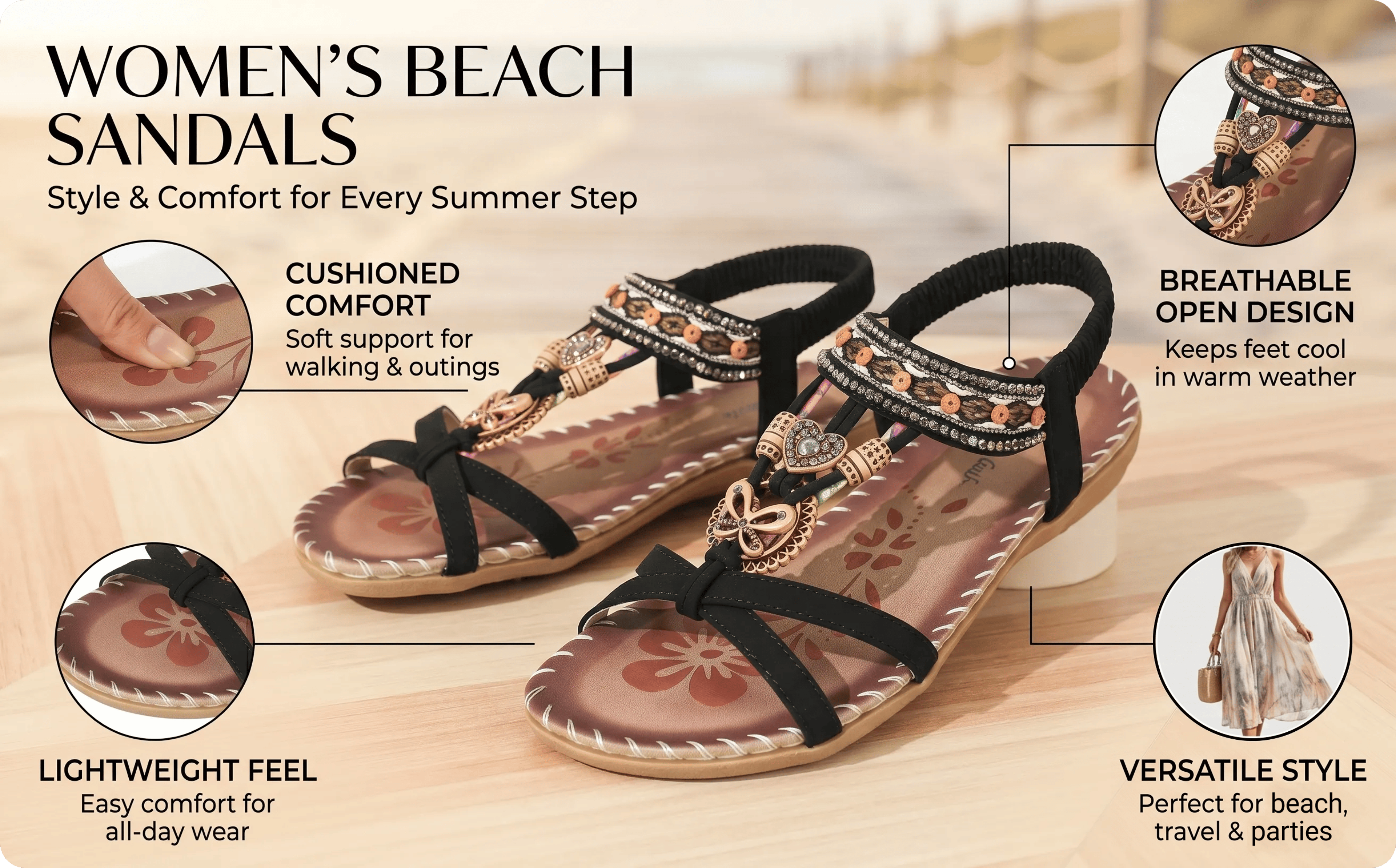 Womens Summer Sandals Casual Walking Shoes for Beach & Party Comfortable Outdoor Footwear – view 30
