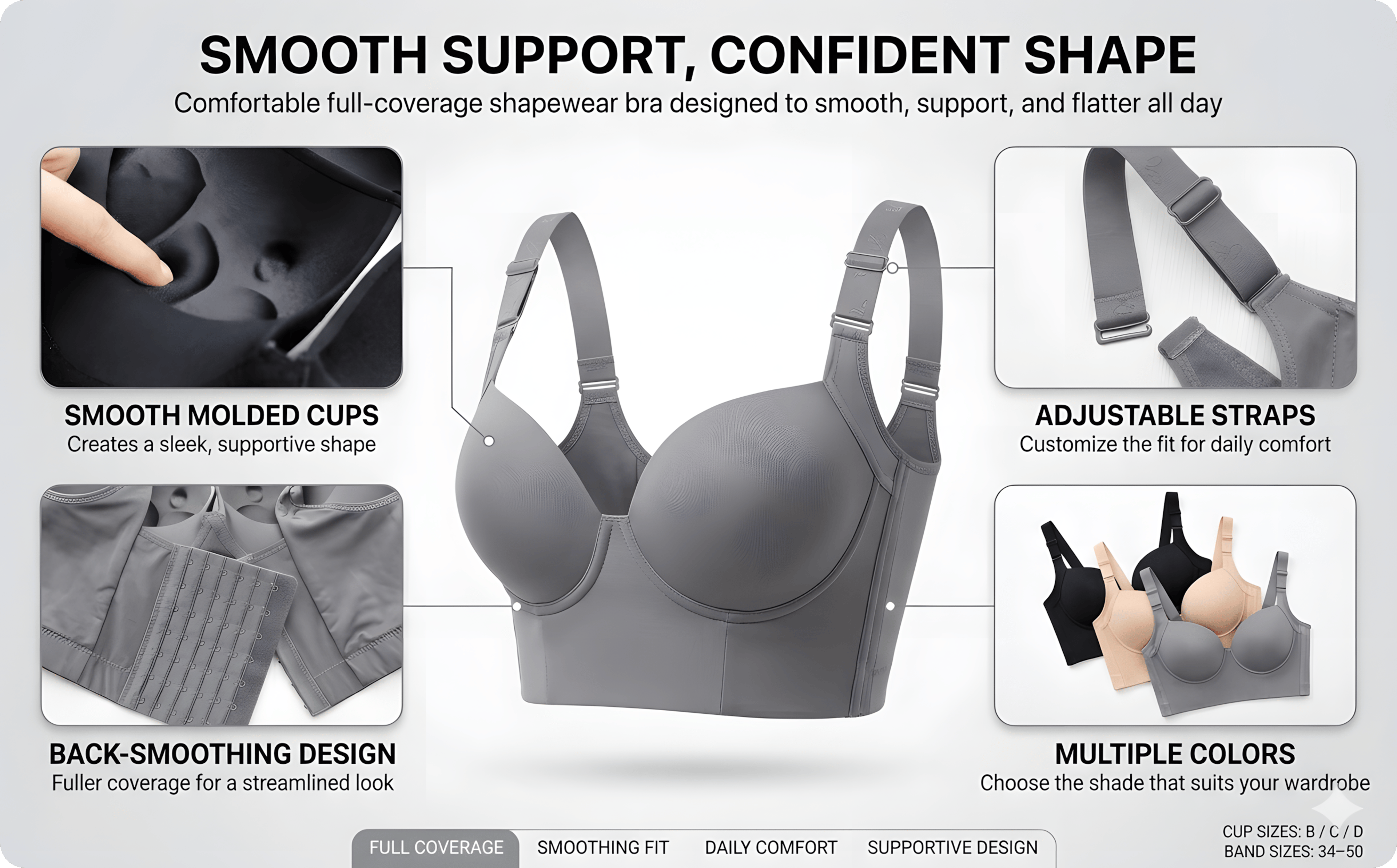 Full Coverage Shapewear Bra for Back Fat with Seamless Support – view 9