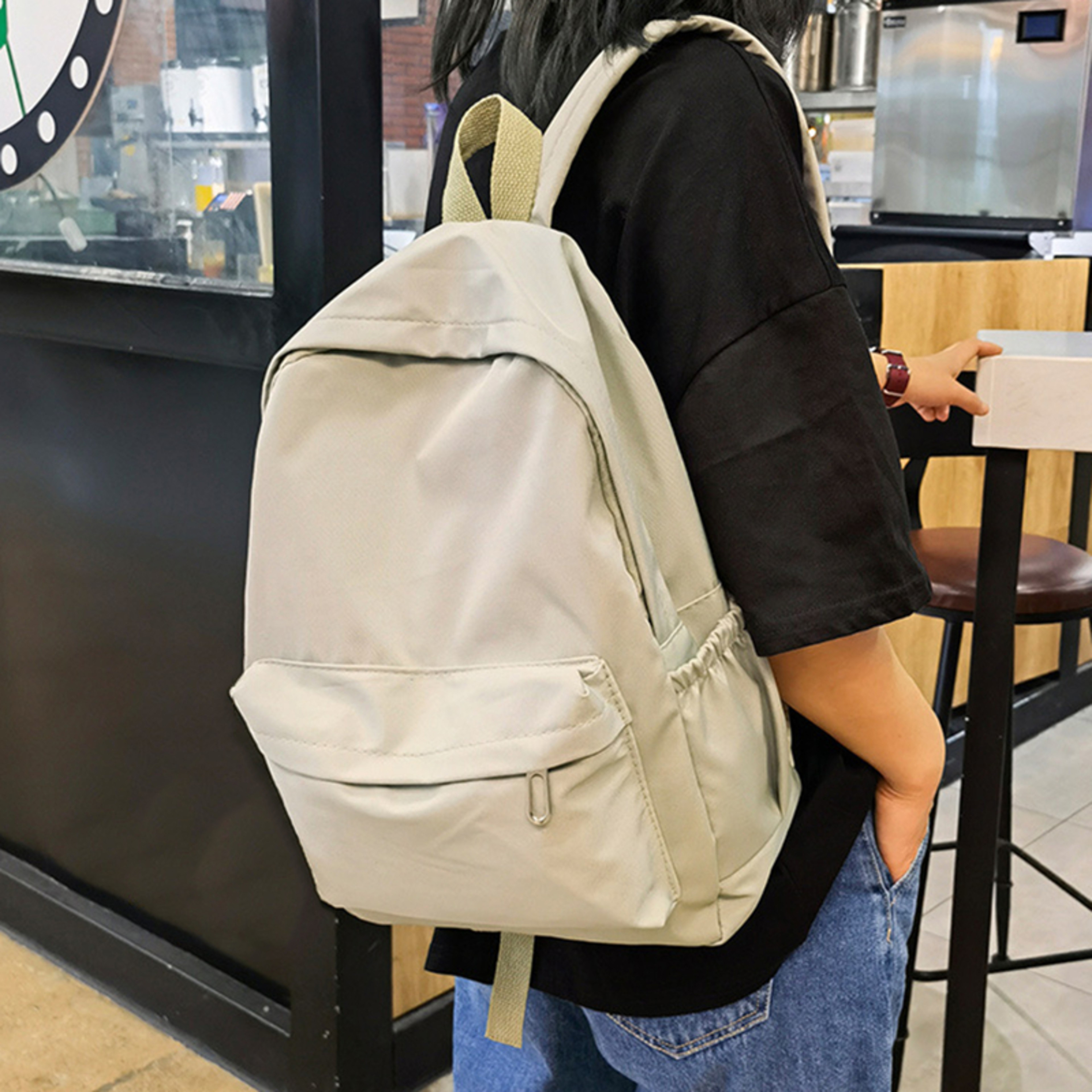 Waterproof Large Capacity School Backpack, Women Schoolbag, Smooth Zipper Solid Color, Teens Girl Casual Daypack Bag – view 9