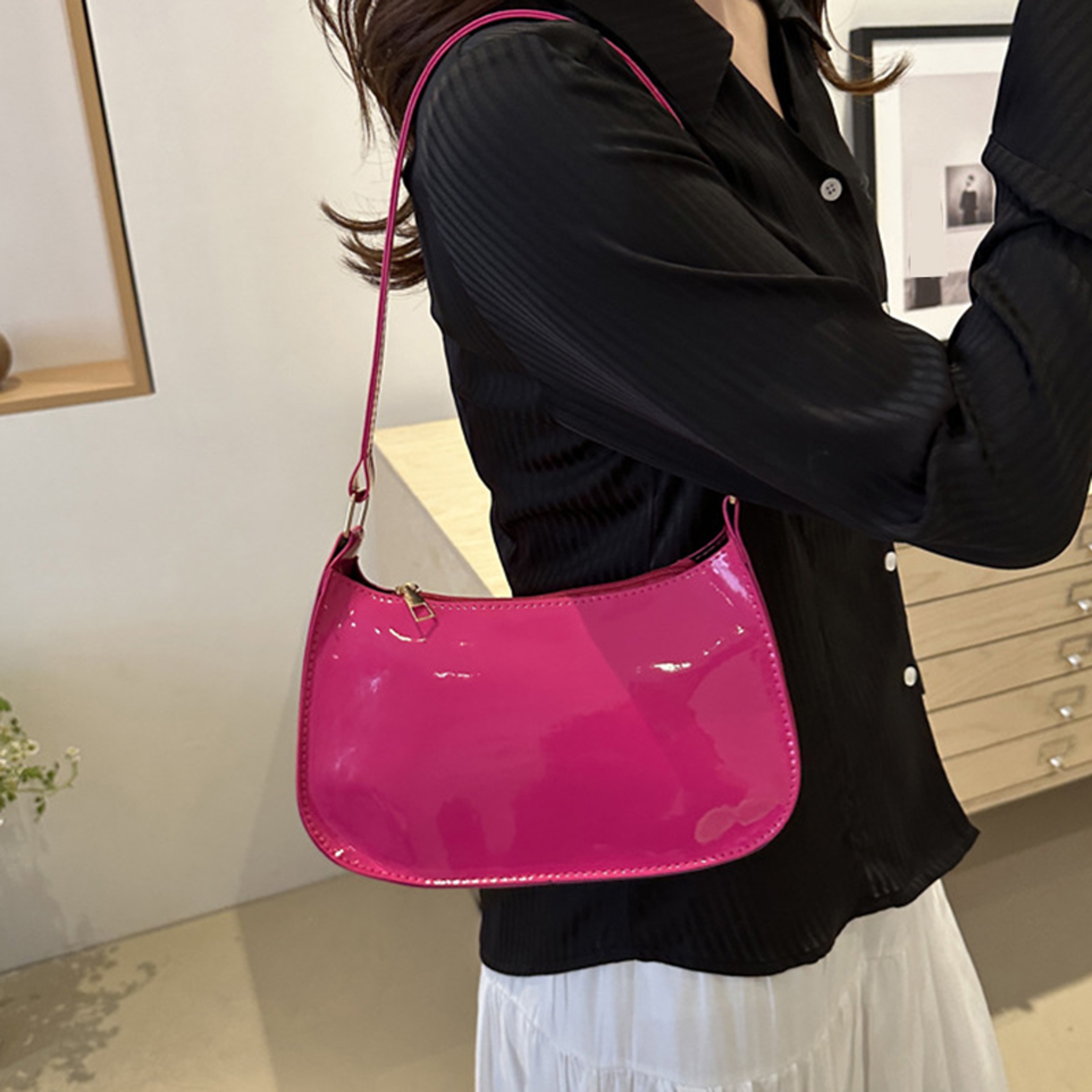 Women's Retro Solid Color Handbag, Leather Shoulder Underarm Bag, Casual Hobos Purses and Fashion Ladies Hand Bags – view 4