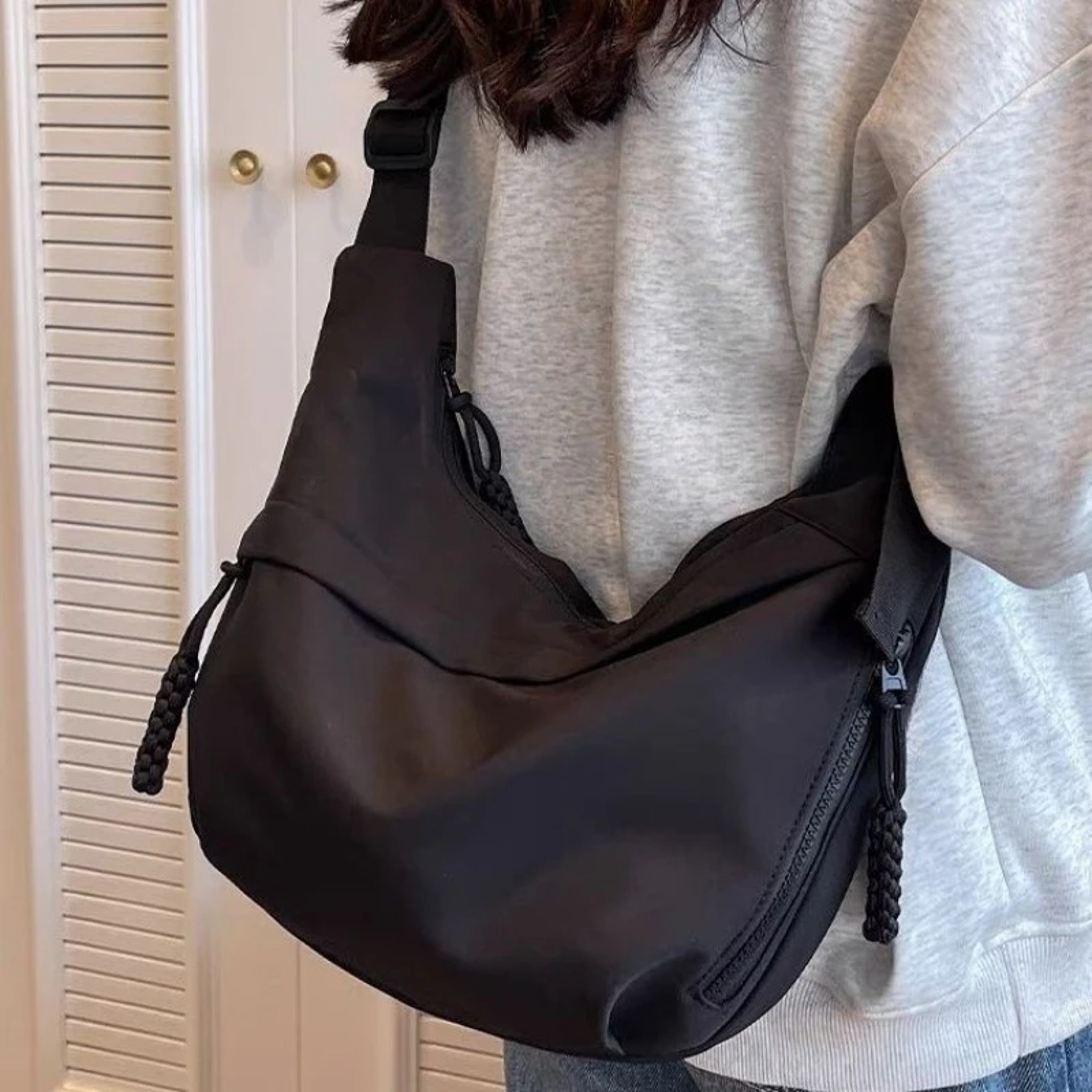 Solid Color Single Shoulder Bag, Nylon Hobos Crossbody, Fashion Casual Women's Tote with Zipper – view 2