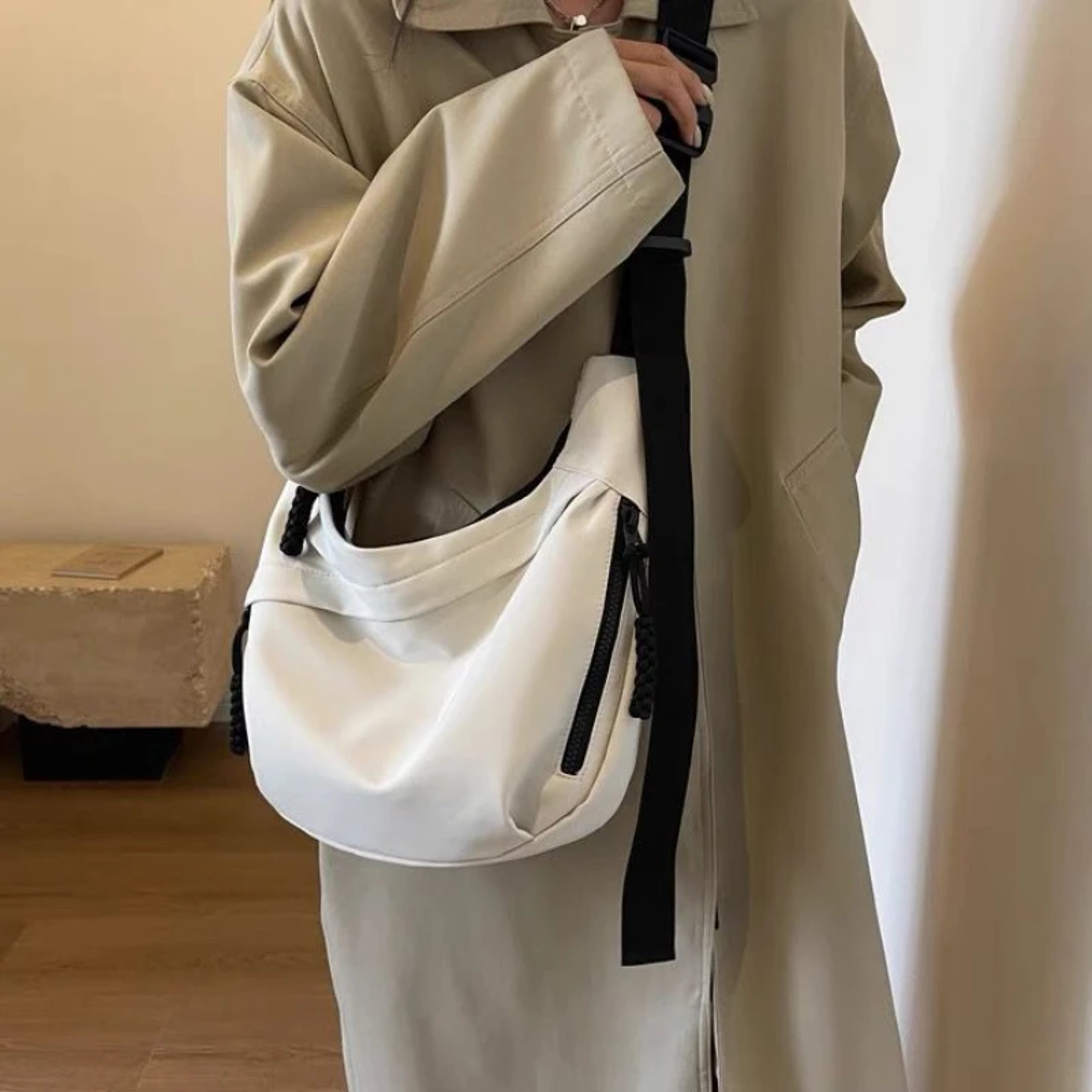 Solid Color Single Shoulder Bag, Nylon Hobos Crossbody, Fashion Casual Women's Tote with Zipper – view 3