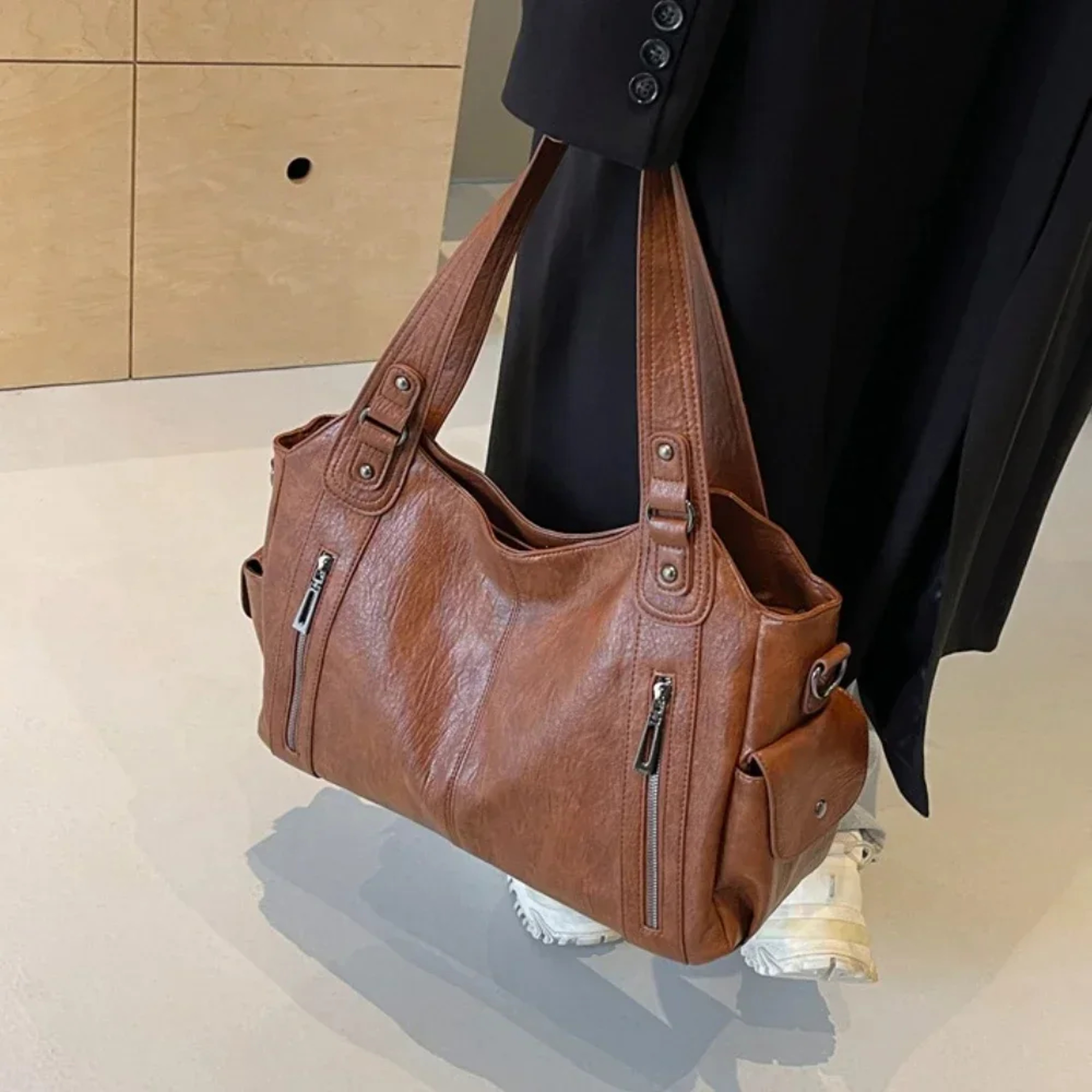 High Quality Contrasting Colors, Soft Interior, Women's Handbags, Fashion Zipper Compartment Shoulder Bags – view 4