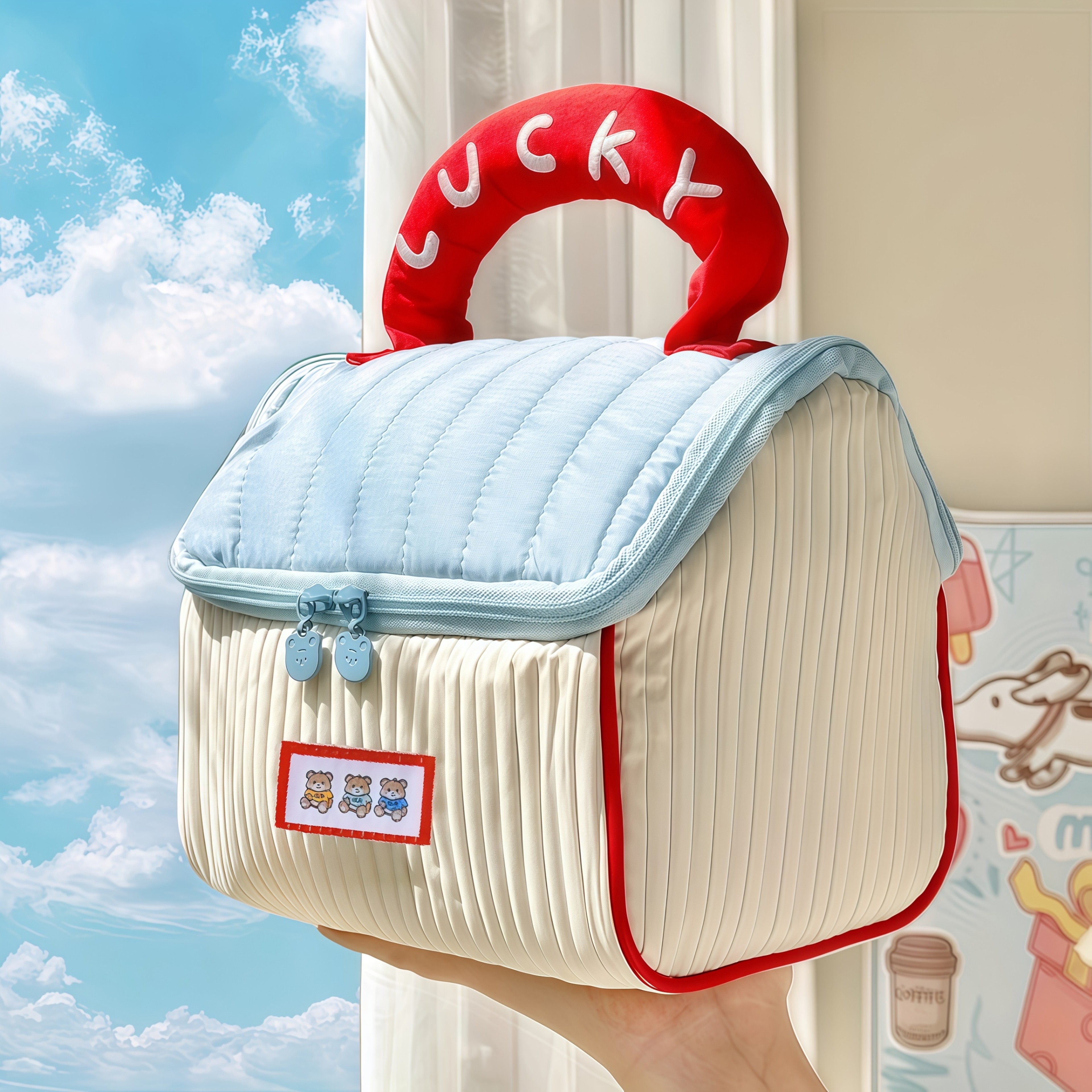 Girls Large Capacity Cute Hut Handbag Cartoon Pattern Portable Handheld Travel Toiletry Bag Cosmeti