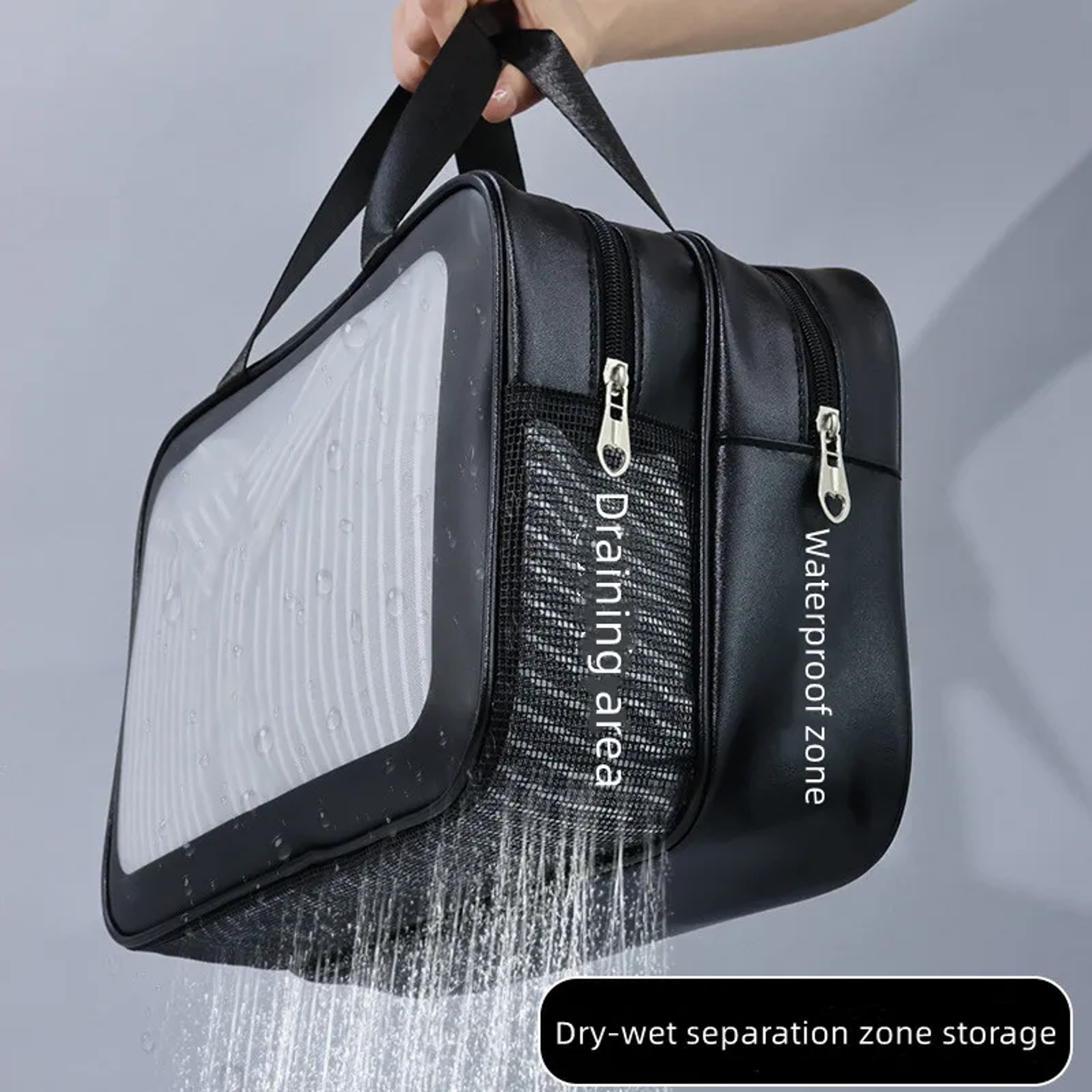 Double Transparent PU, Dry Wet Separation, Travel Makeup Bag Portable, Cosmetic Storage Bag, Washing Bag – view 2