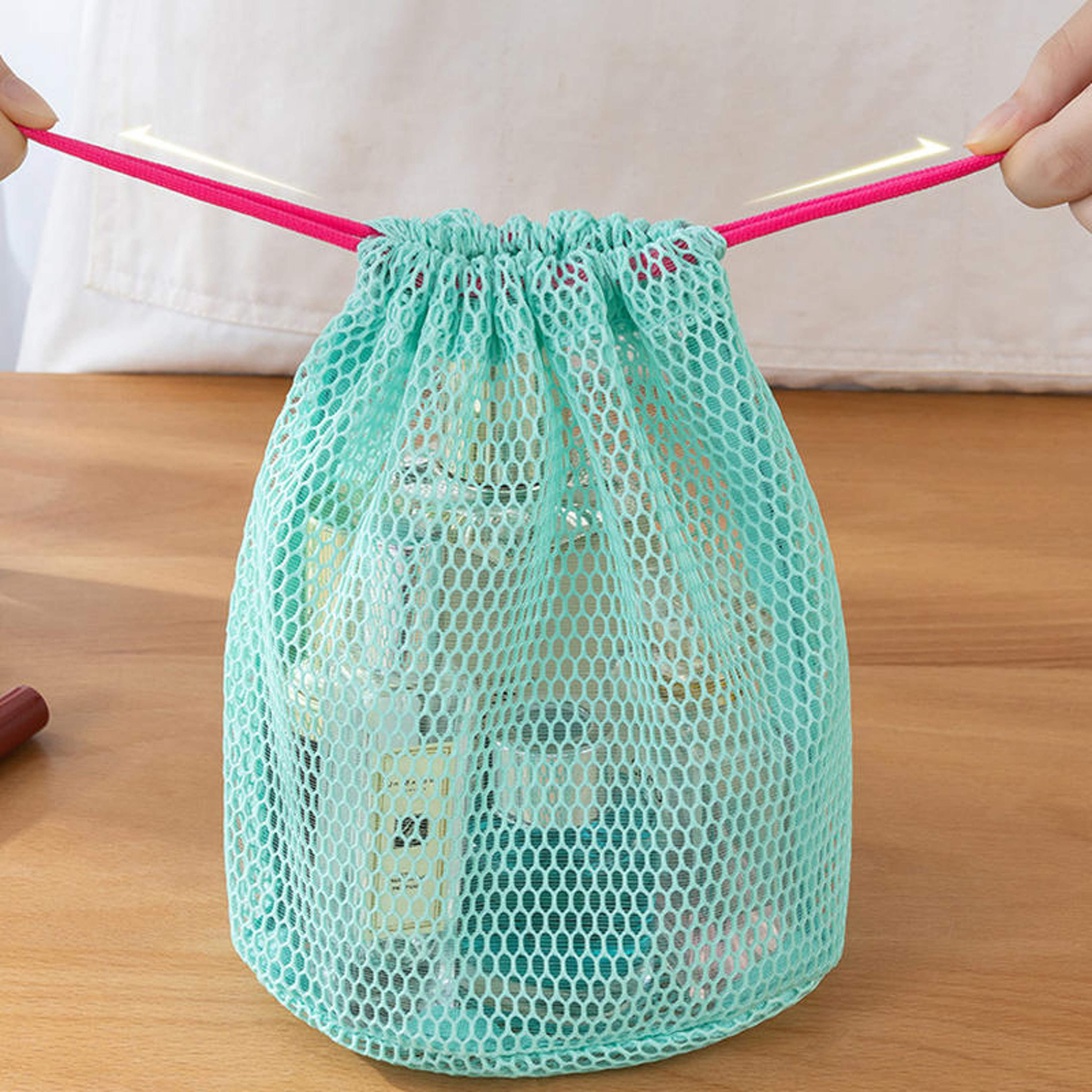 Drawstring Storage Pouch Bag, Nylon Mesh Travel Makeup Bag, Multi Purpose Organizer for Digital Products – view 4