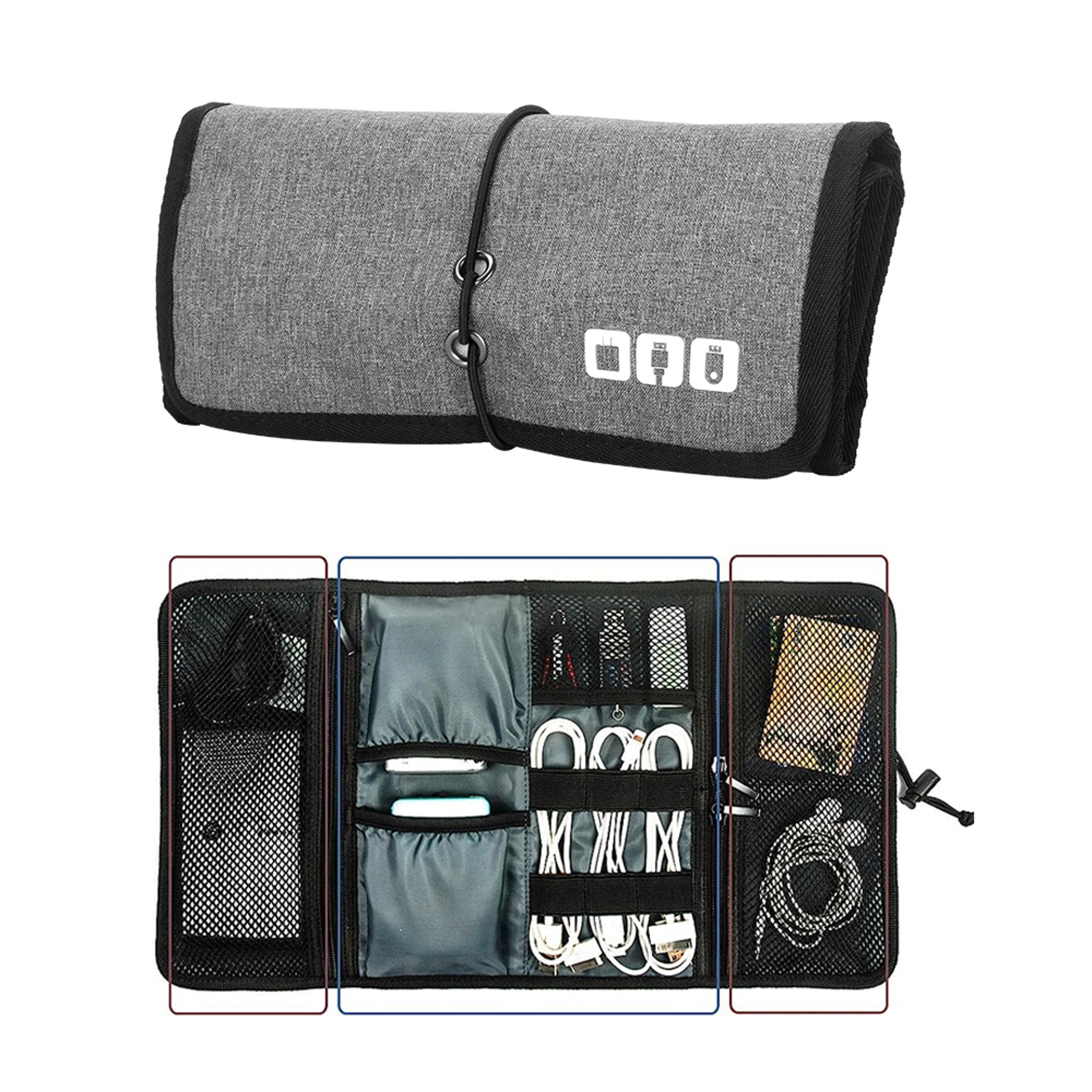 Travel Cable Charger Phone Accessories Bag Organizer, Electronic Organizer Cord Pouch, Roll Up Tech Carrying Case – view 7