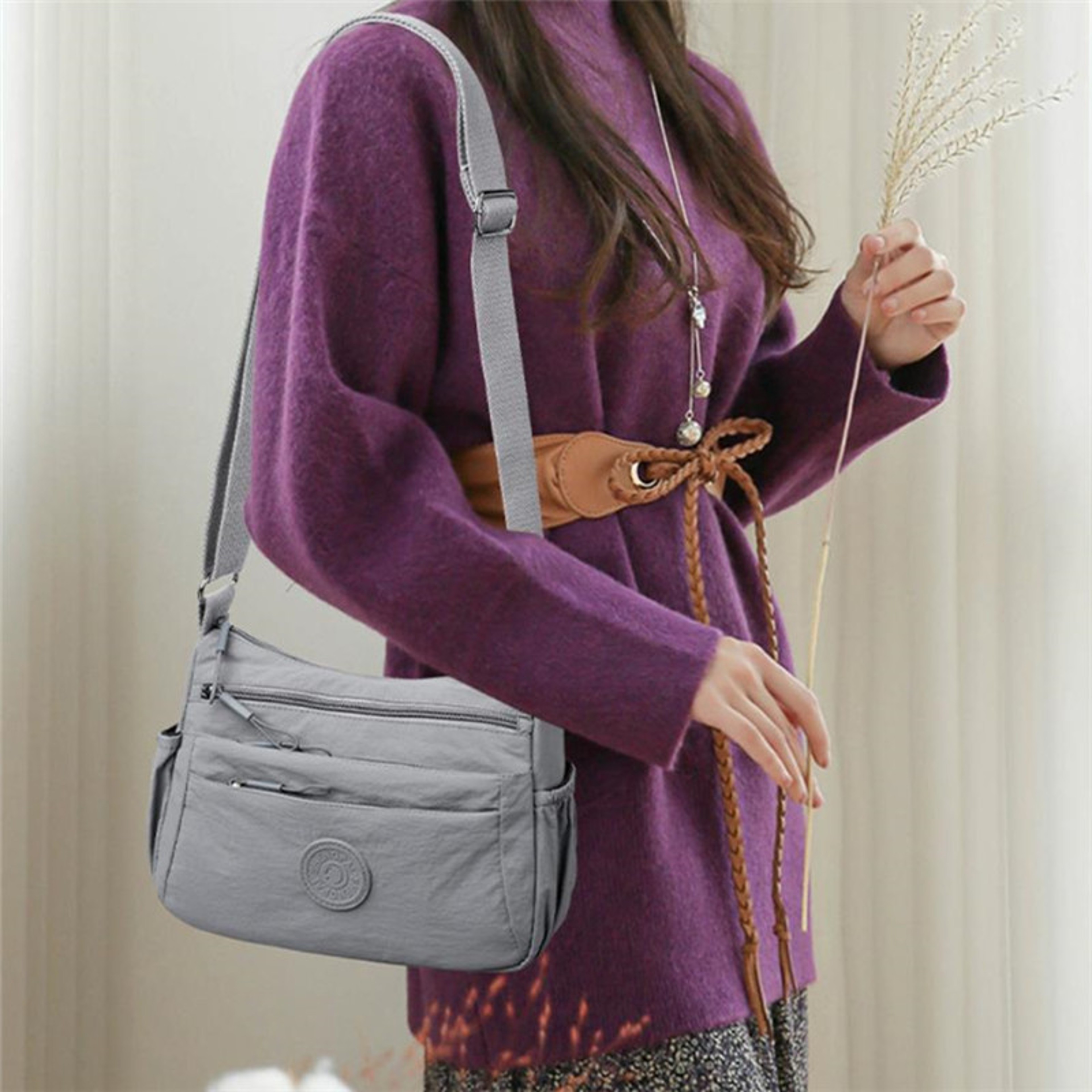 Solid Color MultiLayer Crossbody Bag For Women Casual MultiPocket Tote For Commuting Travel Shoppin 1