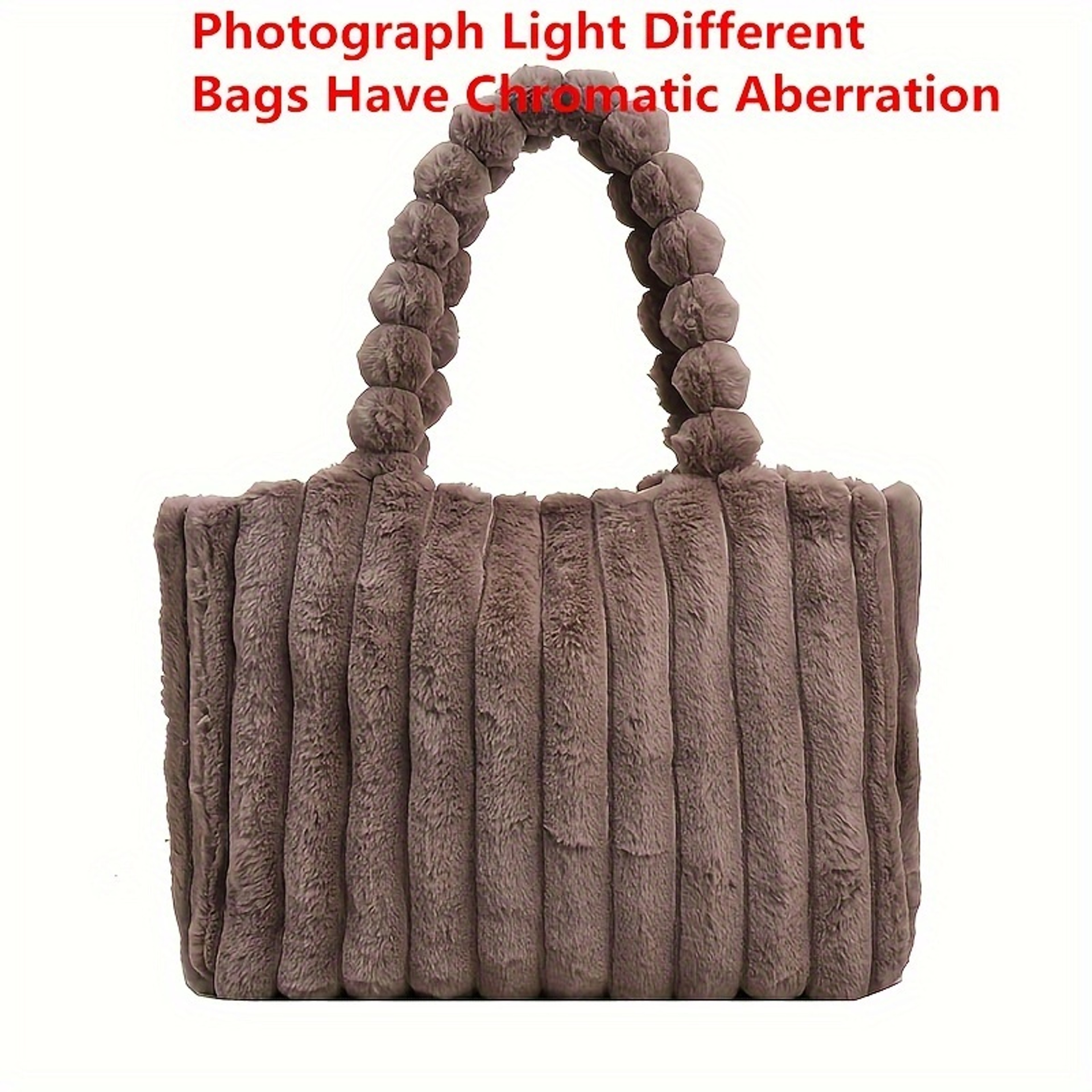 Soft Striped Faux Fur Shoulder Bag, Luxurious Autumn Winter Plush Tote Bag, Comfortable Handheld Strap Fashion Purse – view 9