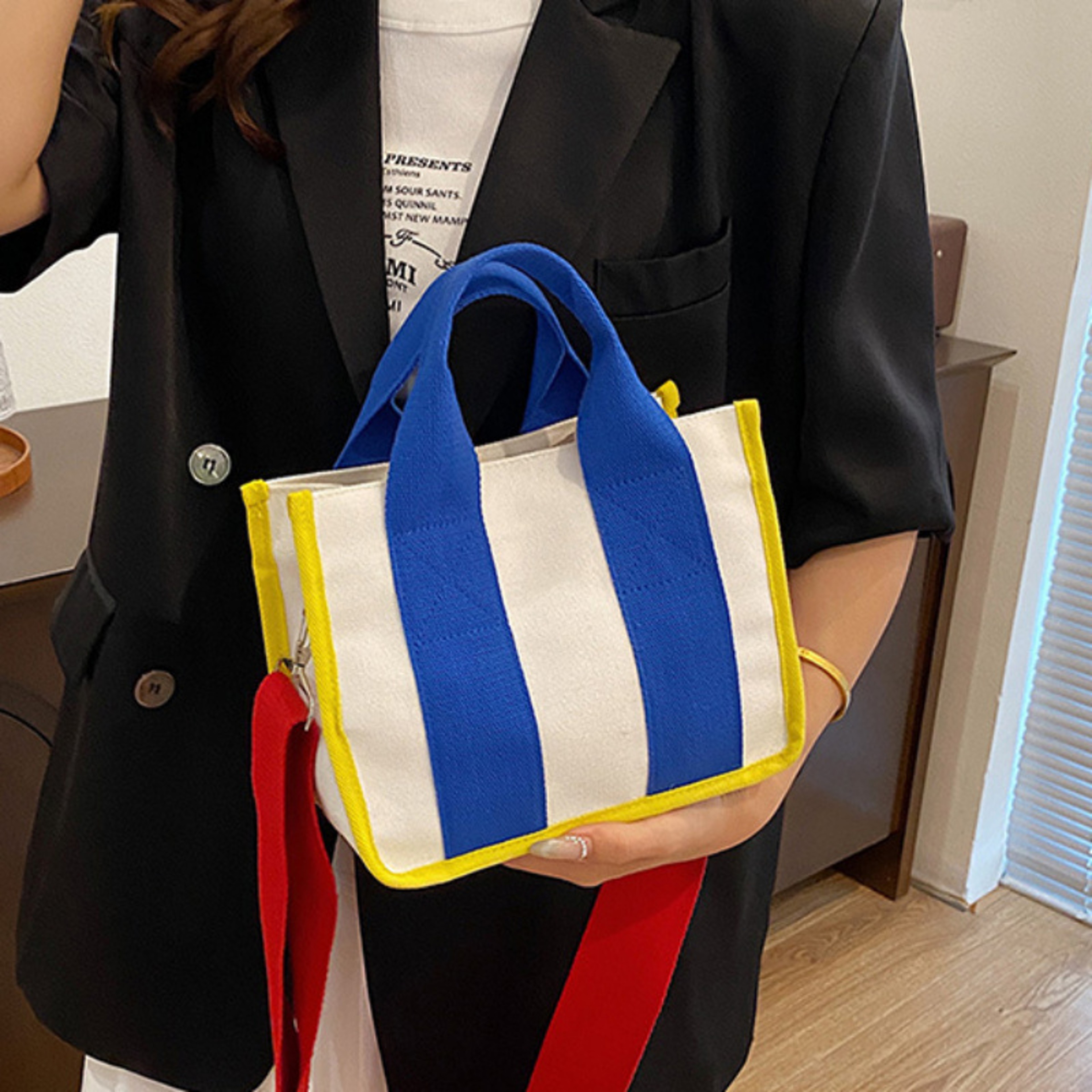 Versatile Handbag, Contrast Color Tote Bag, Fashionable Crossbody Shoulder Bags, Top Quality Canvas Bag, Perfect for Dai – view 9