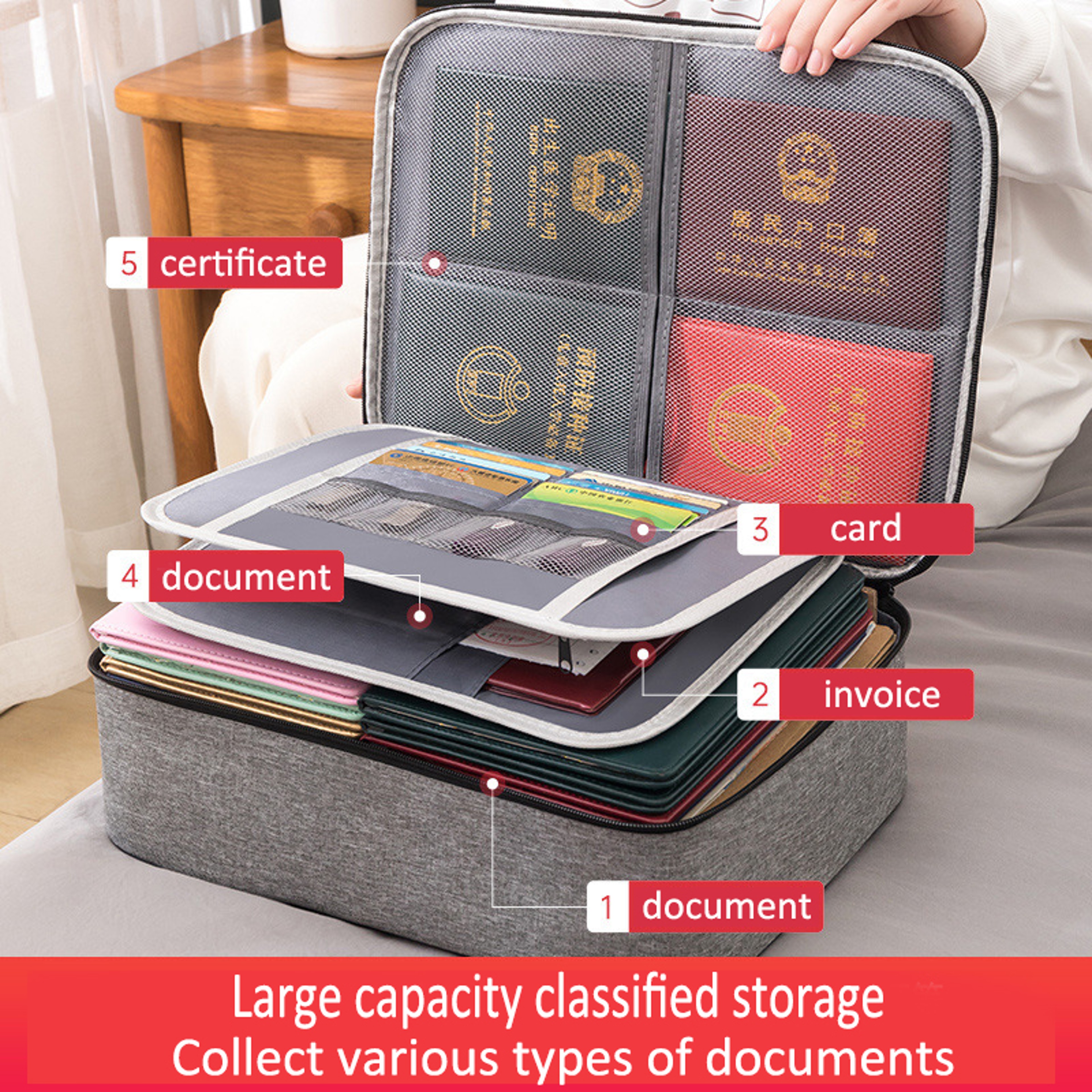 Large Capacity Household Folder, Certificate Passport Card Bag, Home Document Storage Organizer, Durable Archive Storage – view 2