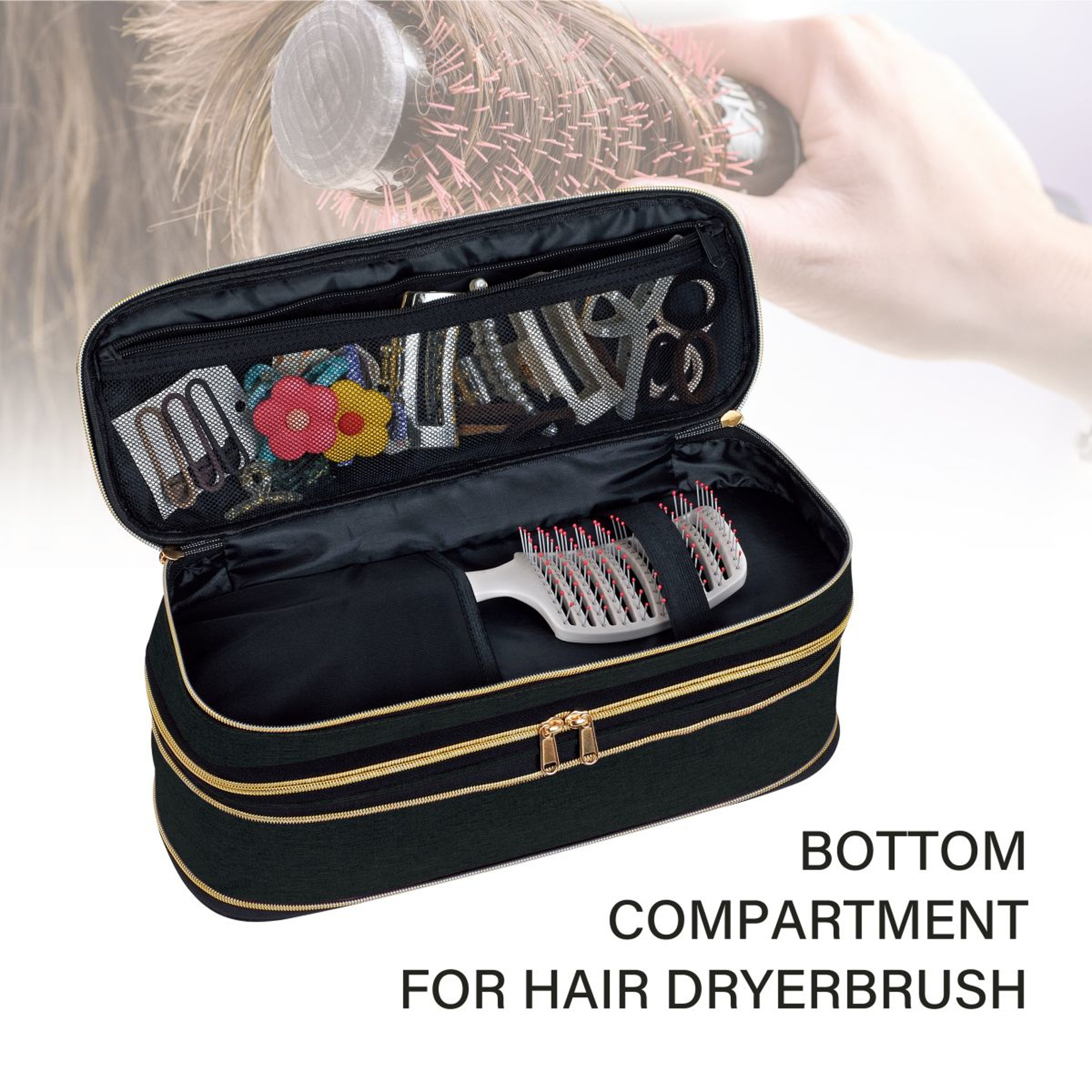 Slim Expandable Handheld Hair Dryer Storage Bag Portable Double Layer Travel Storage Bag 11